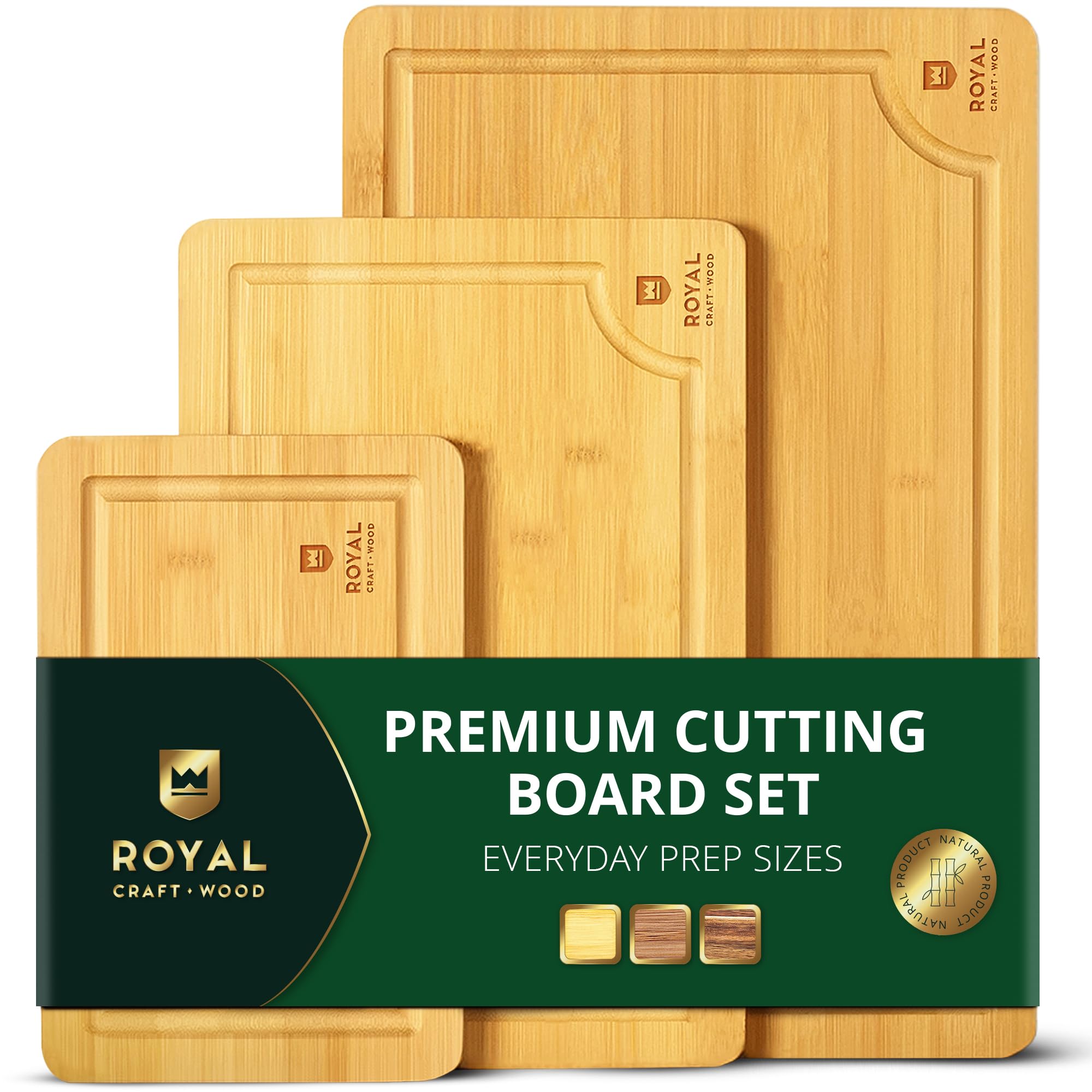Royal Craft Wood Bamboo Cutting Board Set