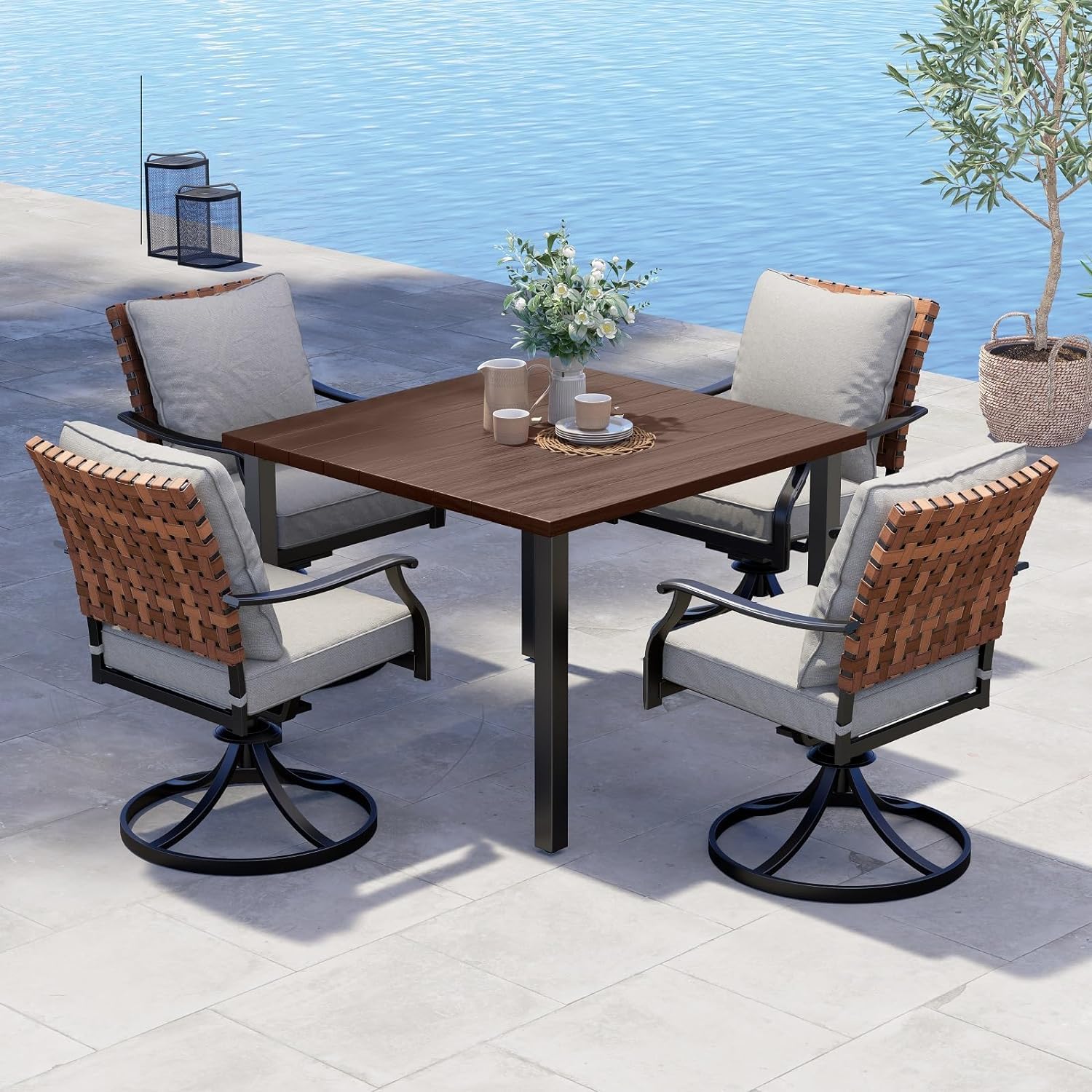 Grand Patio 5-Piece Swivel Wicker Dining Set
