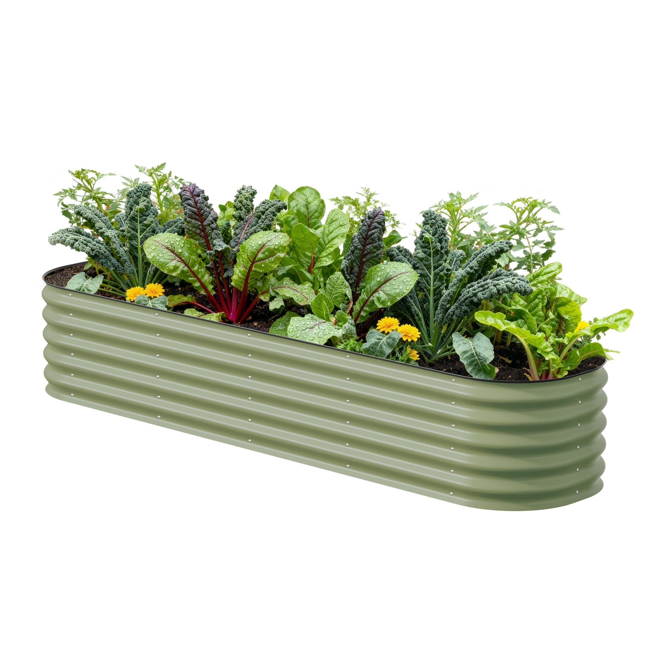 Vego garden Raised Garden Bed Kits, 17" Tall 9 in 1 8ft X 2ft Metal Raised Planter Bed for Vegetables Flowers Ground Planter Box-Olive Green 17“ Tall Olive Green