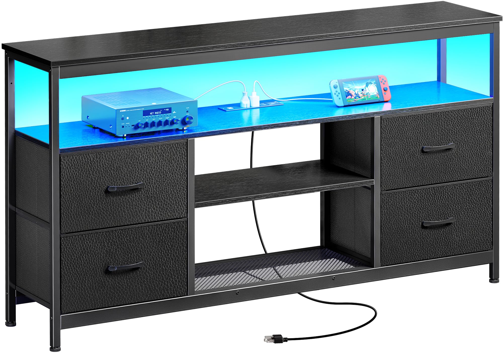 Huuger TV Stand Dresser with Outlets and LED Lights