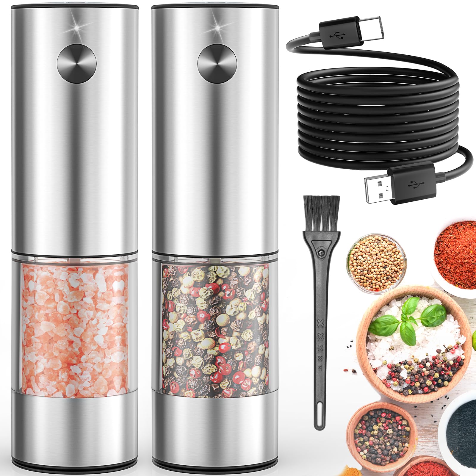 2Pack Electric Salt and Pepper Grinder Set (USB Rechargeable) - Lidaop