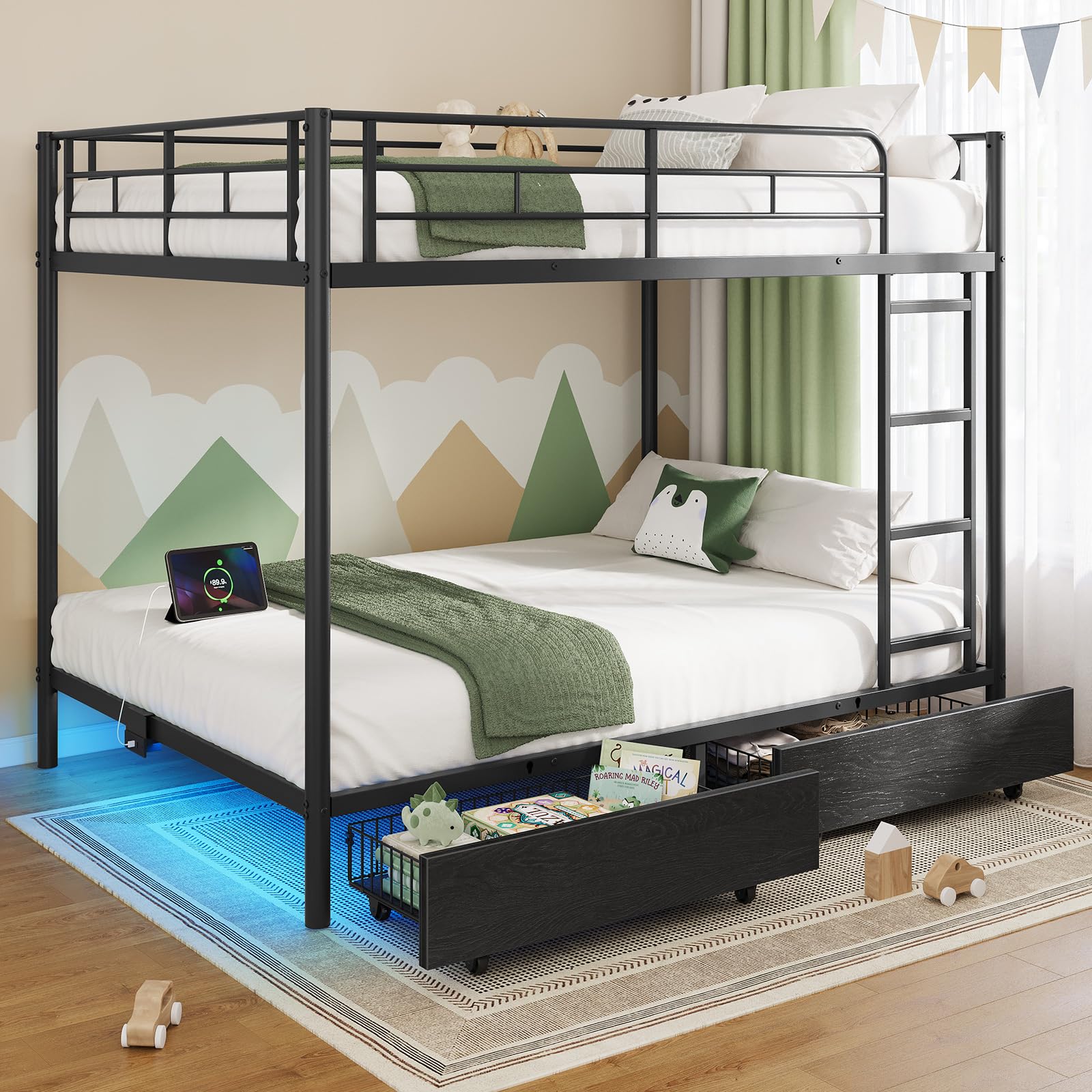 Rolanstar Full-Over-Full Metal Bunk Bed