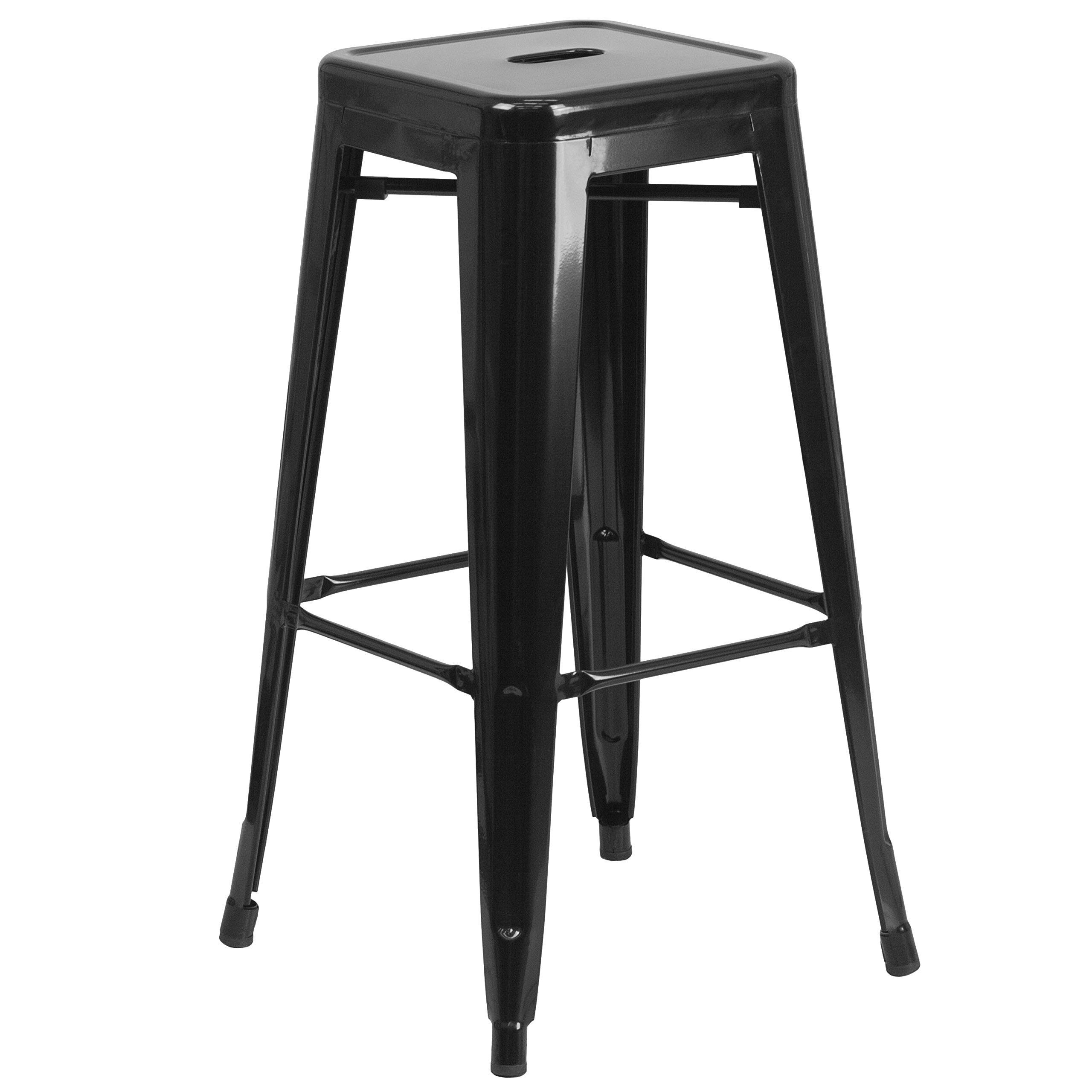 Flash Furniture 30"H Commercial Modern Metal Backless Barstool (Black)