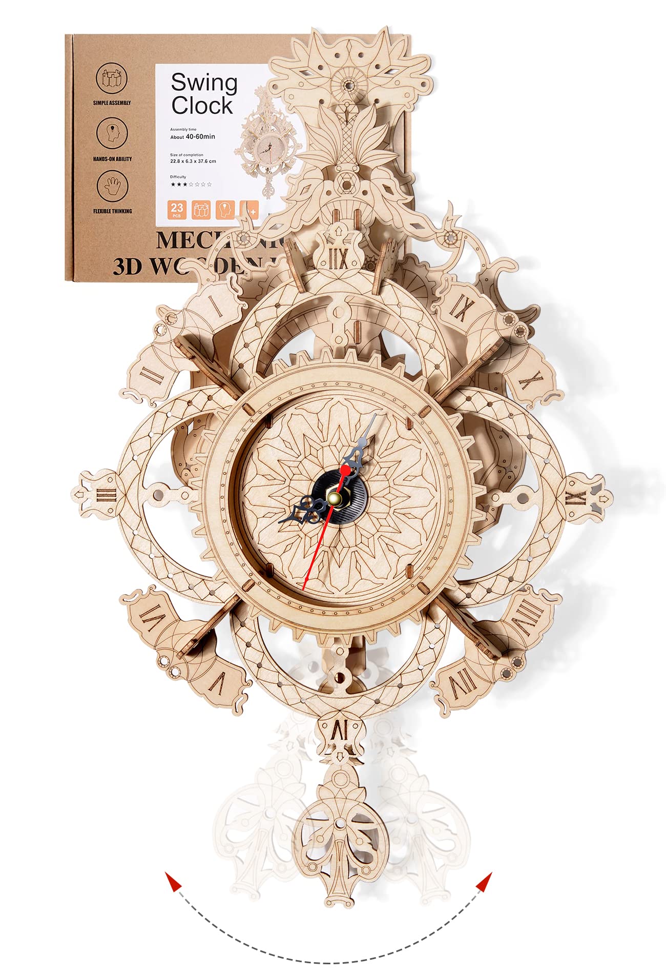 Baroque 3D Wooden Pendulum Wall Clock Kit