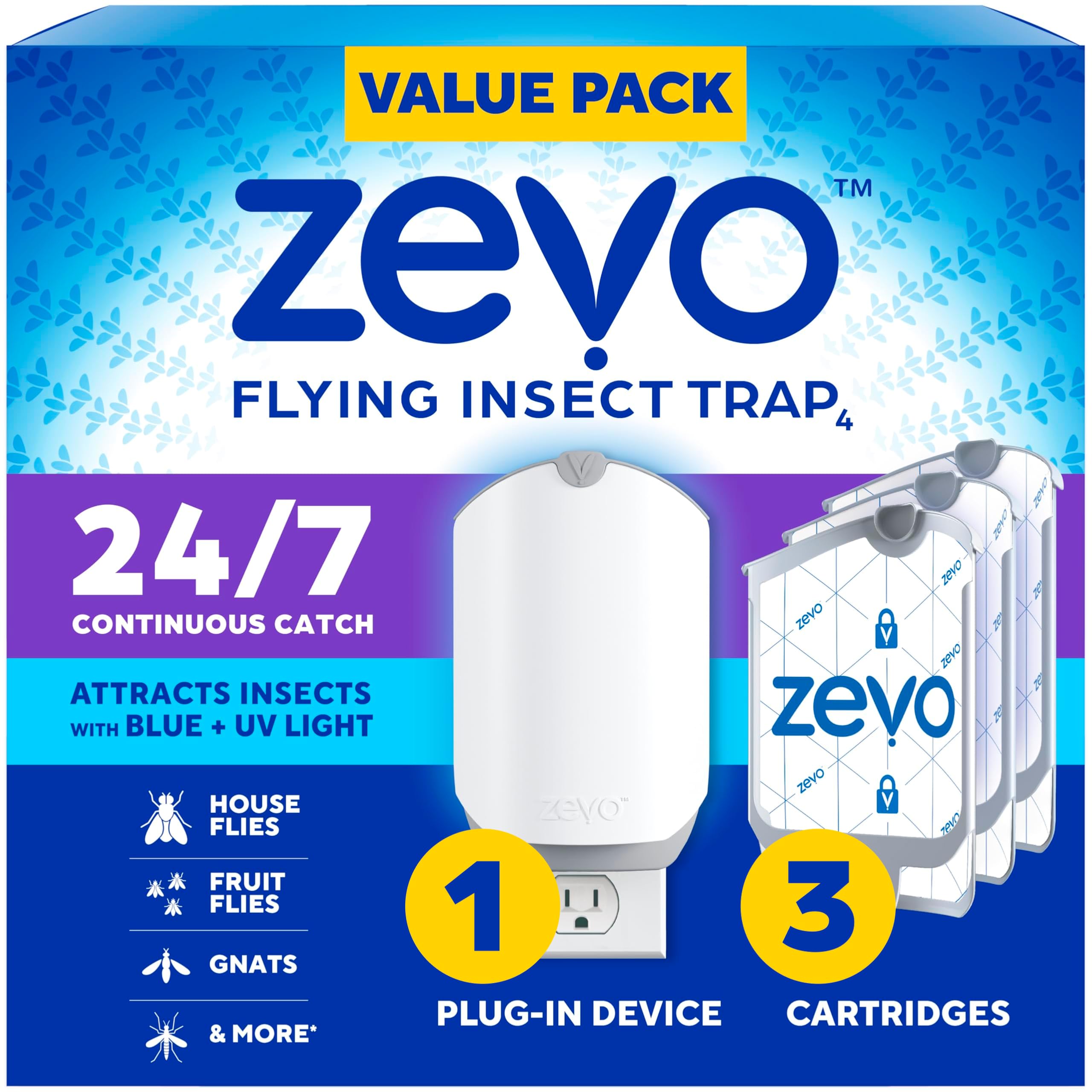 Zevo Flying Insect Trap (1 device + 3 refills)