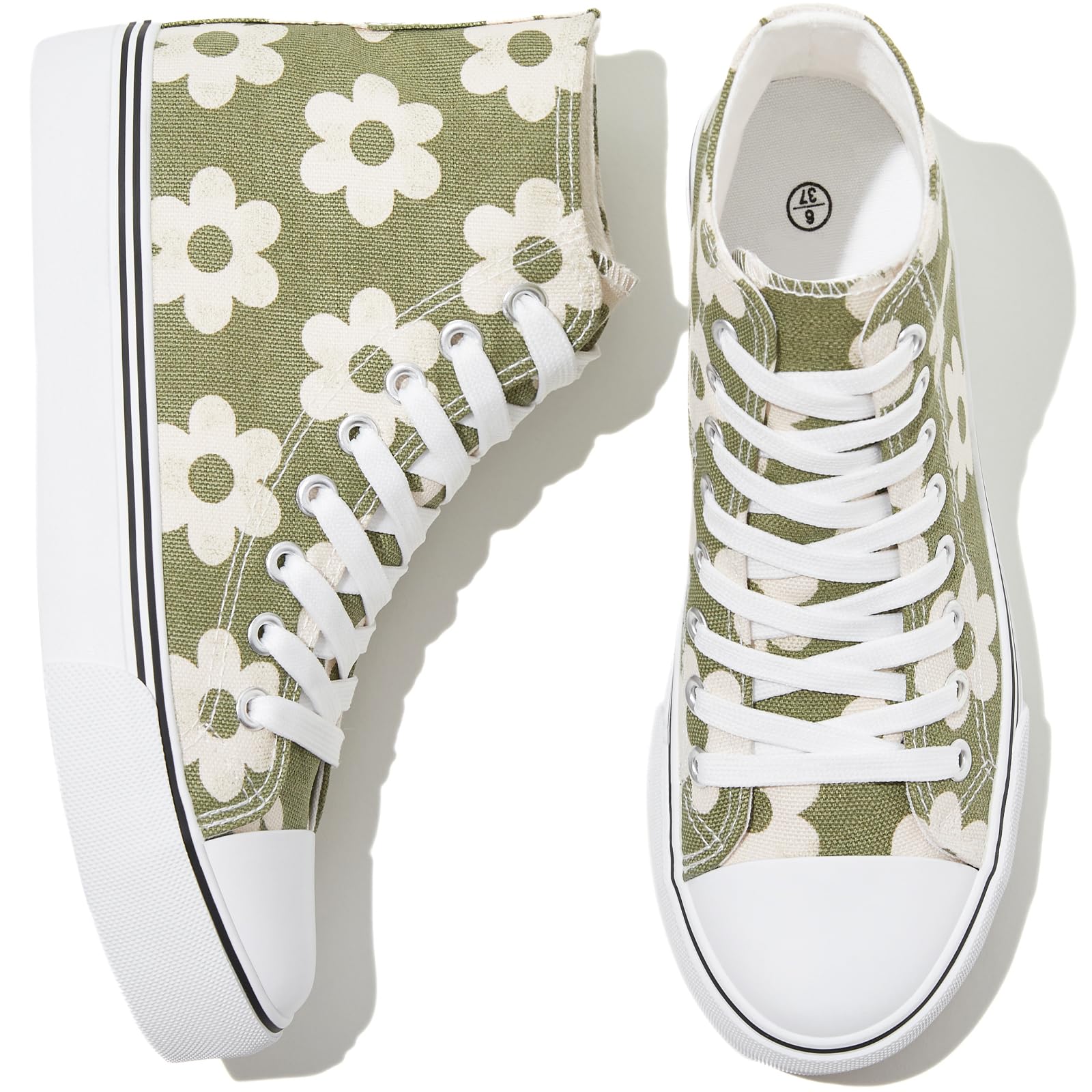 kufeiti Women's High Top Canvas Sneakers Canvas Shoes Lace up White Black Sneakers Casual Walking Shoes 9 Olive