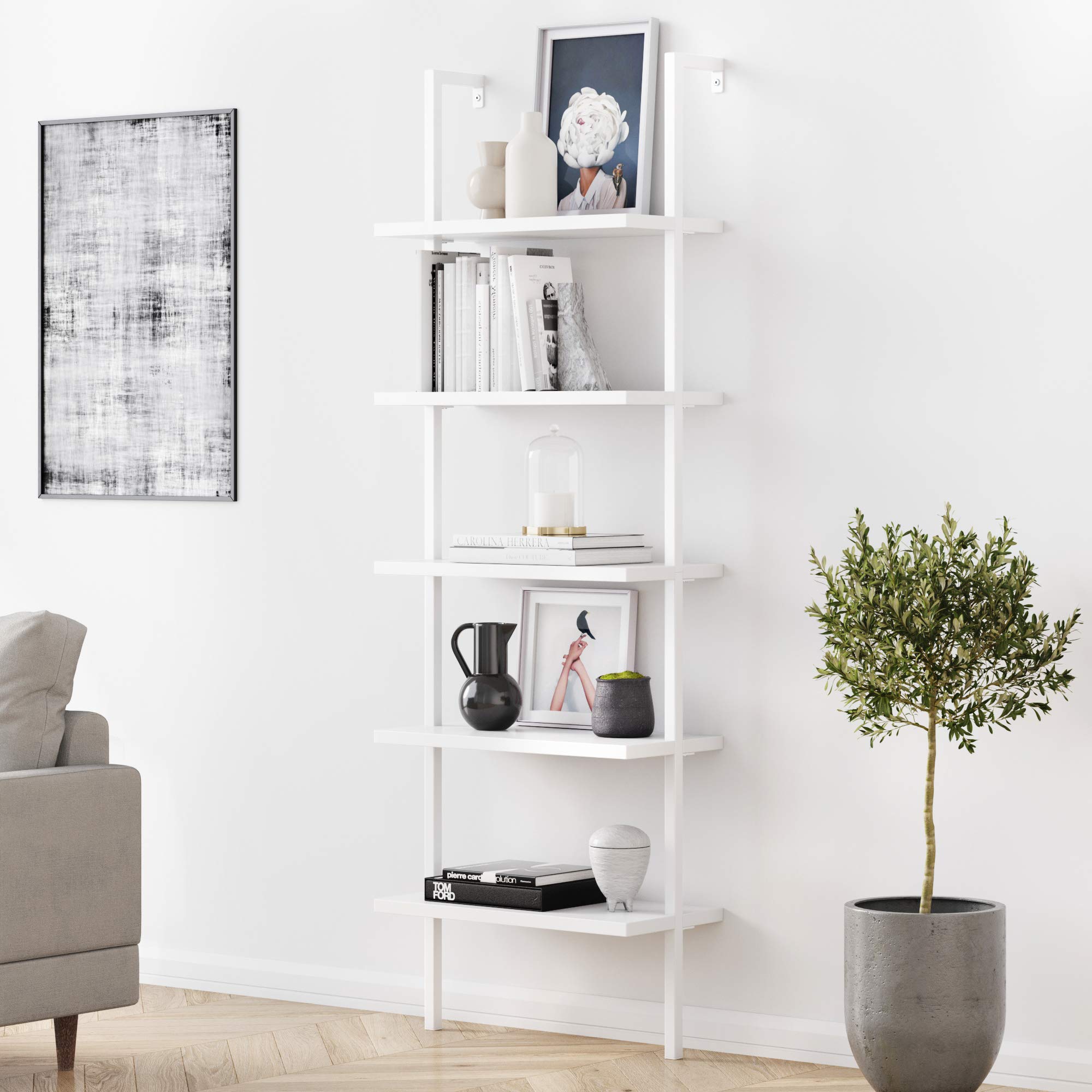 Nathan James Theo 5‑Tier Ladder Bookcase (White)