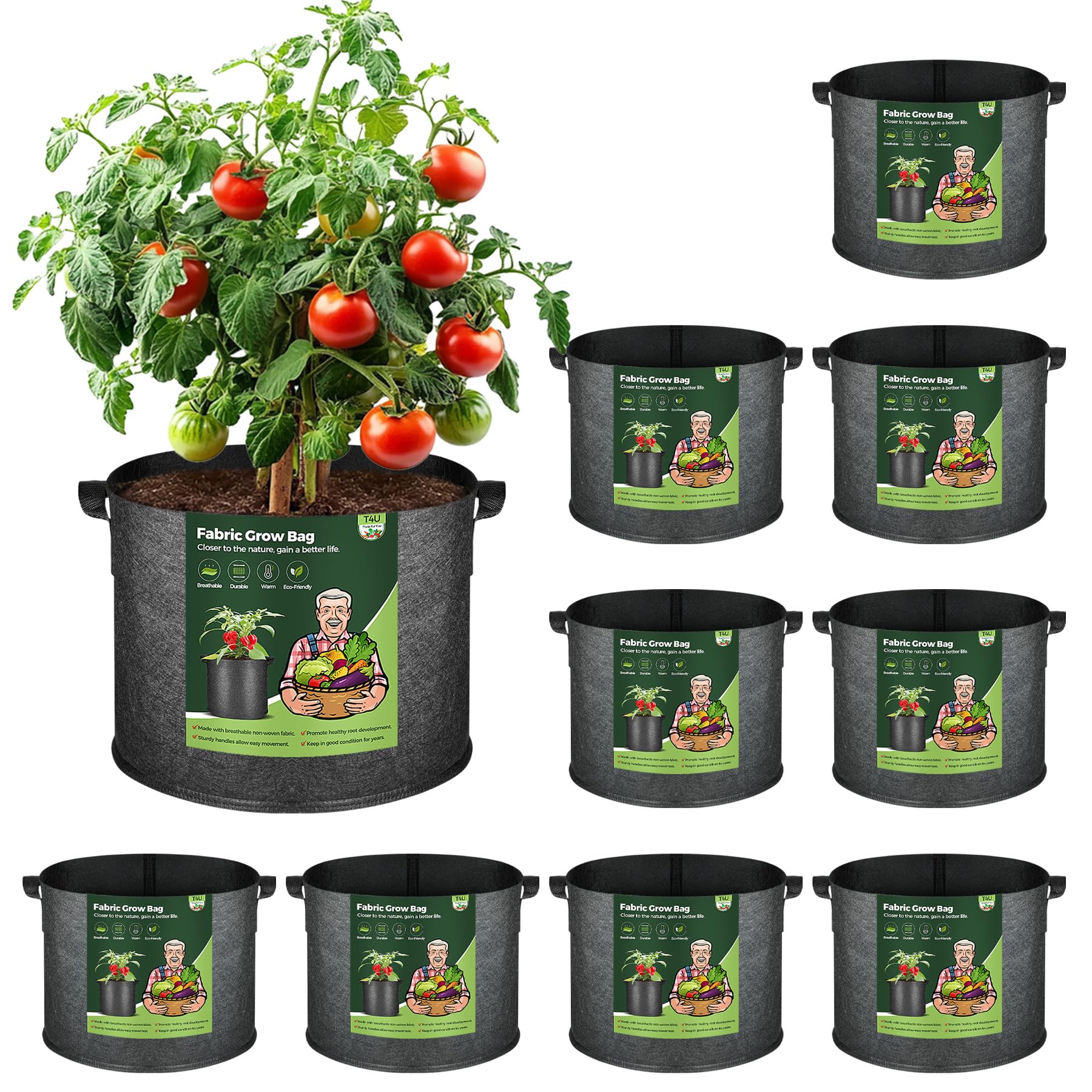 T4U 10‑Gallon Fabric Grow Bags (10‑Pack)