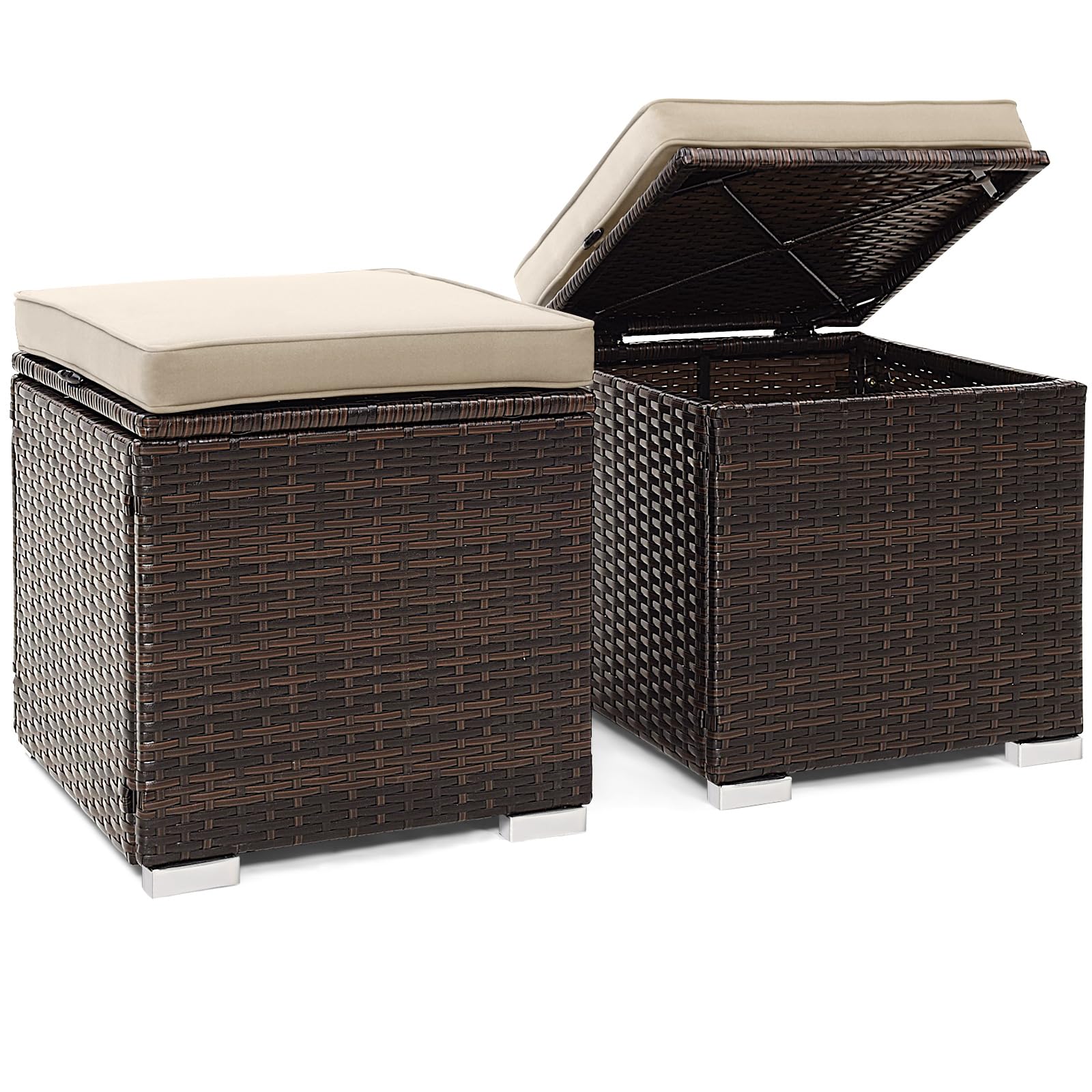 Tangkula PE Rattan Patio Ottomans (2‑Pack)