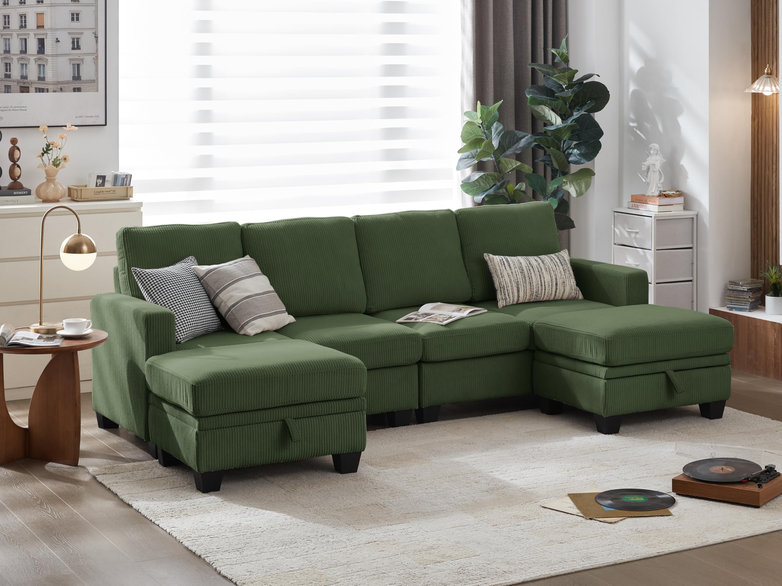 CHIC HOUSE Corduroy Modular Sectional with Ottoman