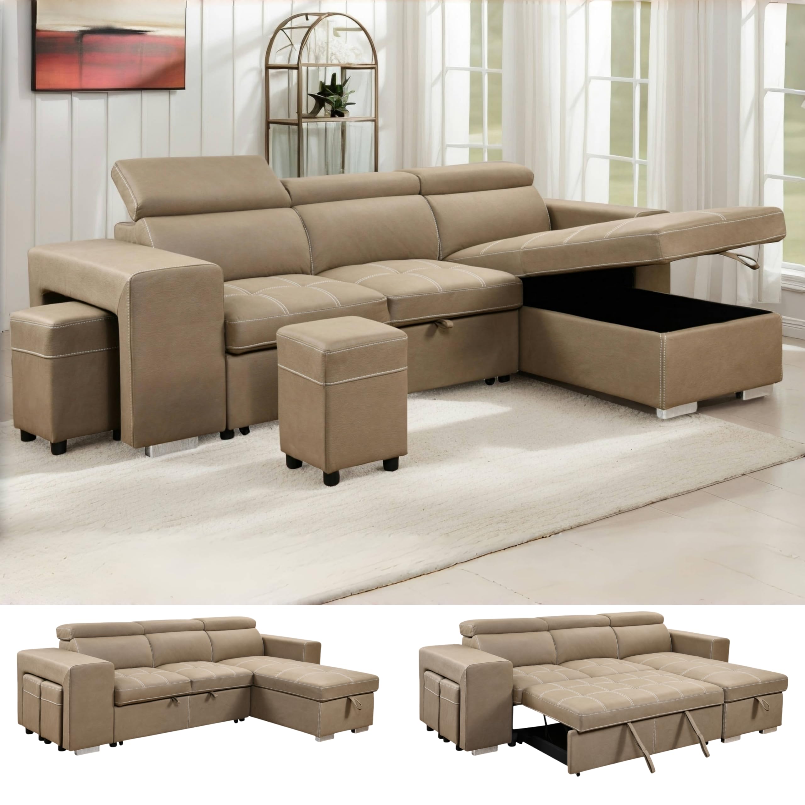 THSUPER Microfiber L-Sectional Sleeper Sofa