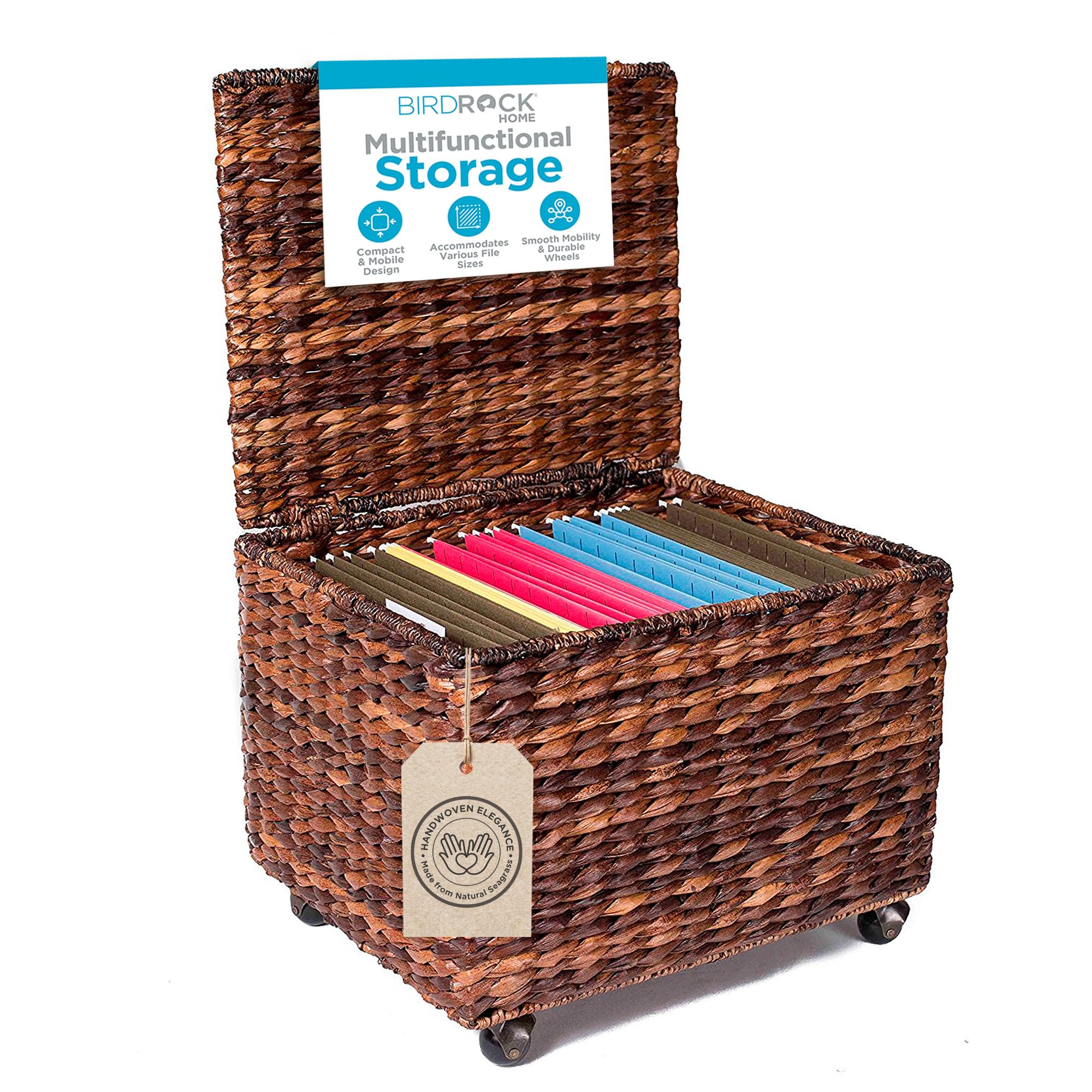 BIRDROCK Seagrass Rolling File Cabinet