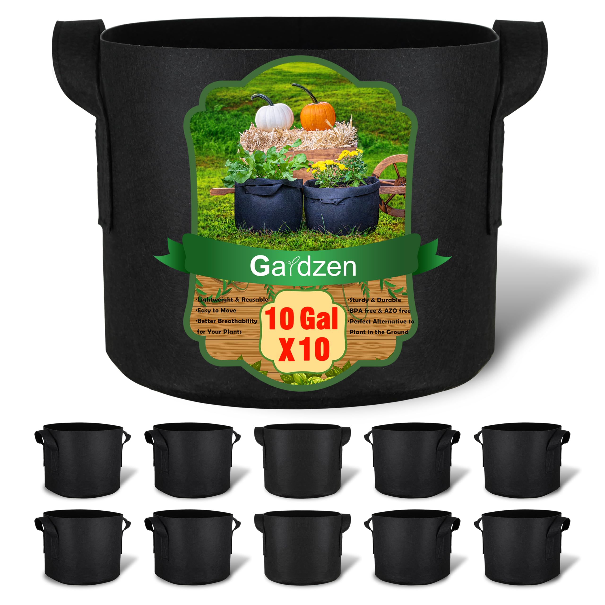Gardzen 10 Gallon Grow Bag (10-Pack)