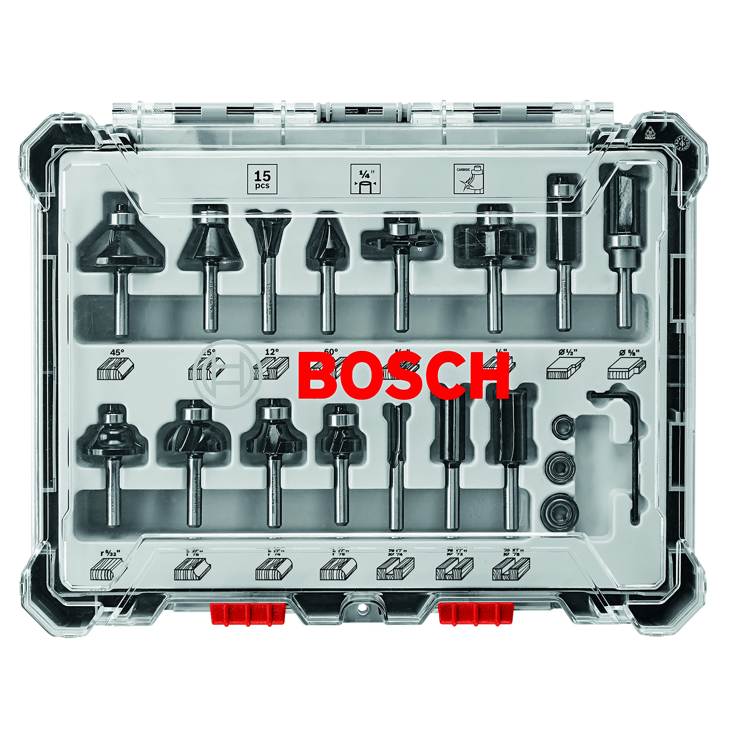 BOSCH RBS015MBS 15-Piece Carbide-Tipped Router Bit Assorted Set