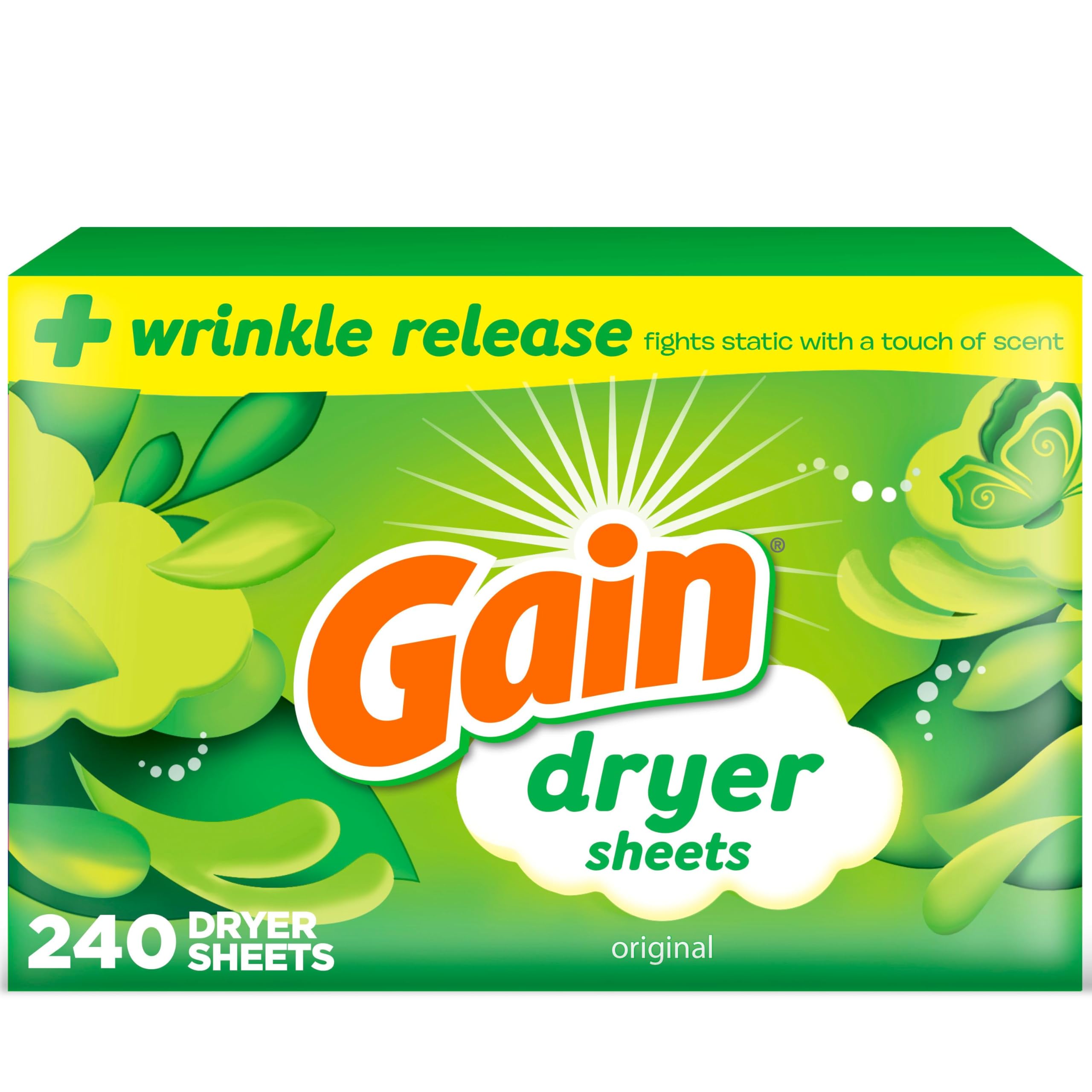 Gain Dryer Sheets Plus Wrinkle Release, Original Scent, 240 Count