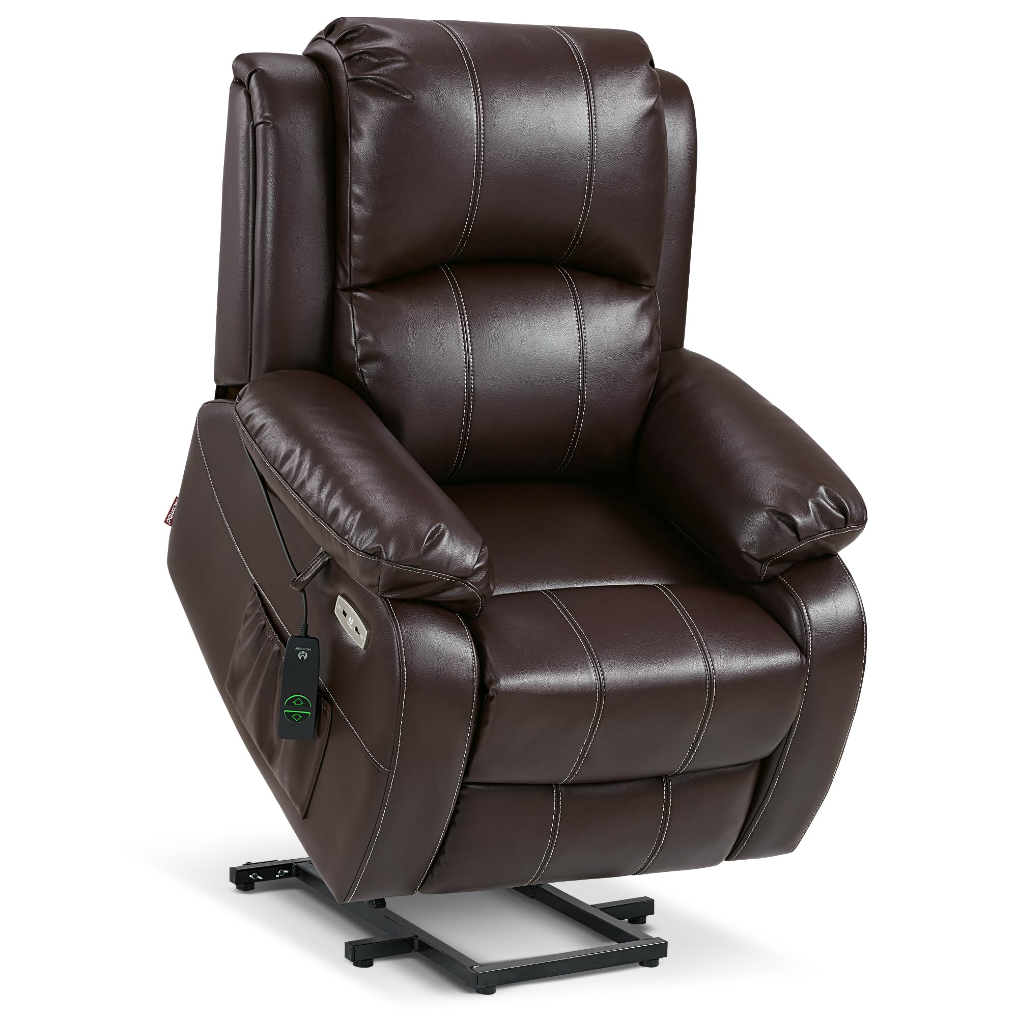 MCombo Small-Regular Power Lift Recliner with Massage and Heat, Faux Leather (Dark Brown, Small-Regular)