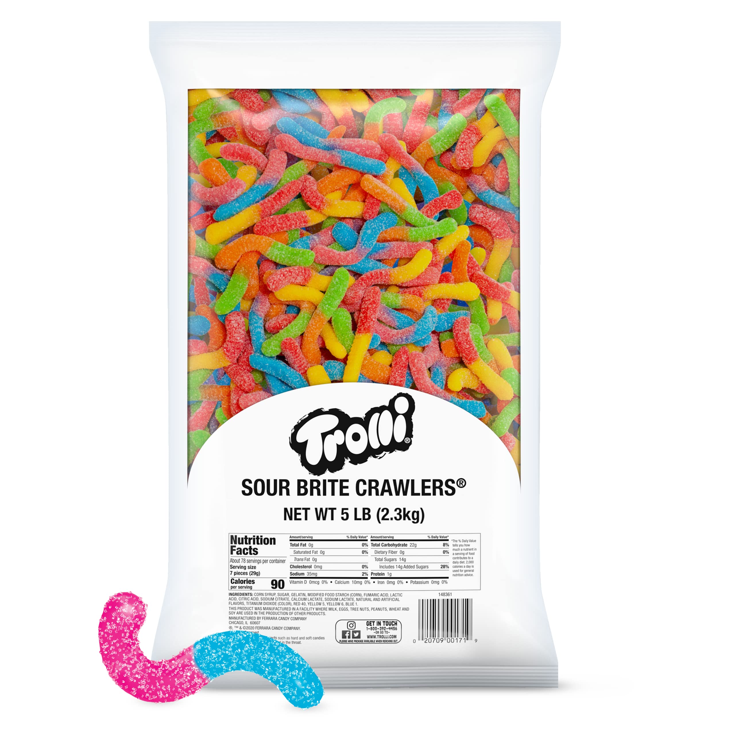 Trolli Sour Brite Crawlers, 5 Pound Bulk Bag — Original Gummy Worms