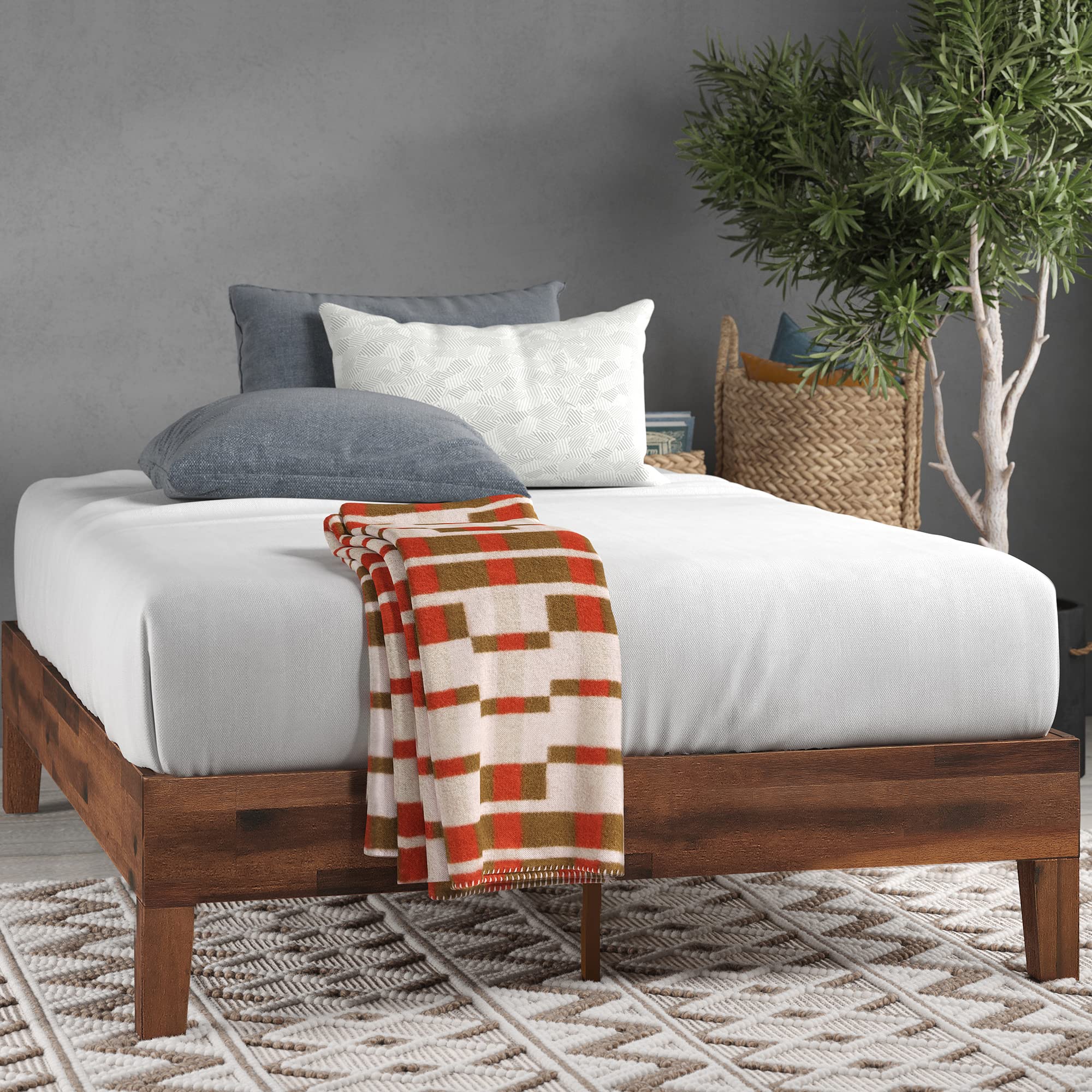 Zinus Marissa Deluxe Wood Platform Bed Frame — Queen, Antique Espresso