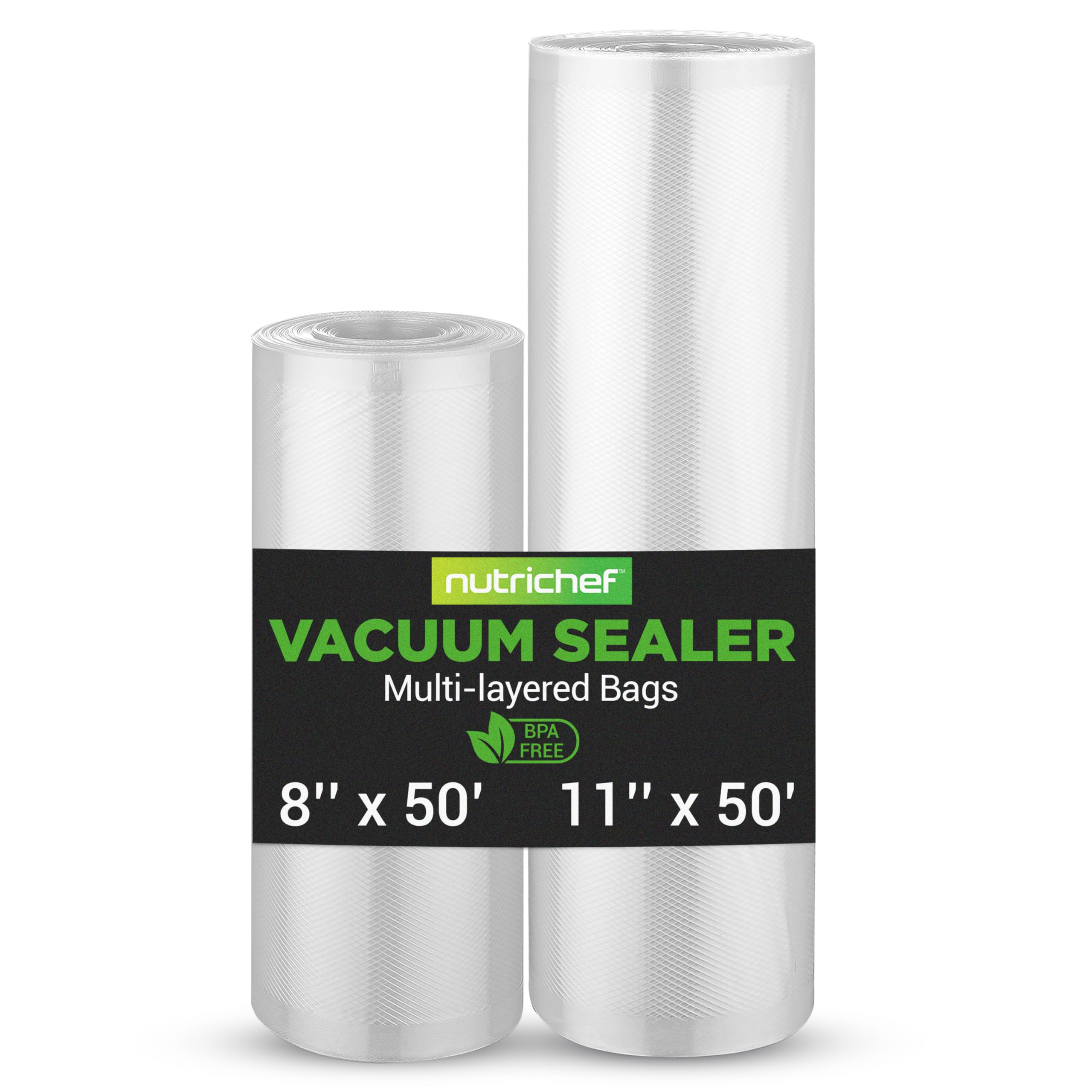 NutriChef Vacuum Sealer Bags — 8" x 50' & 11" x 50' Rolls