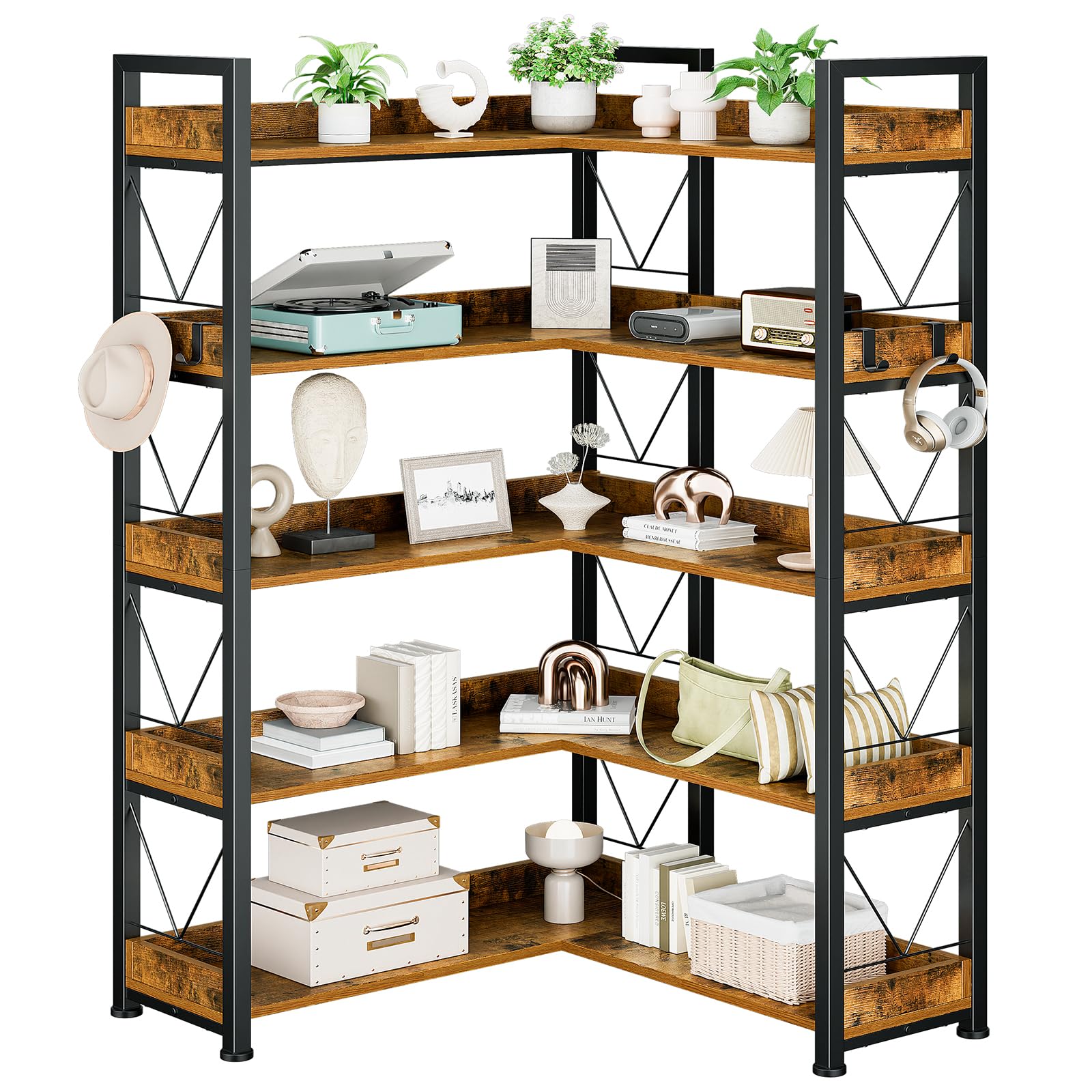 DUMOS L-Shaped 5-Tier Corner Bookshelf