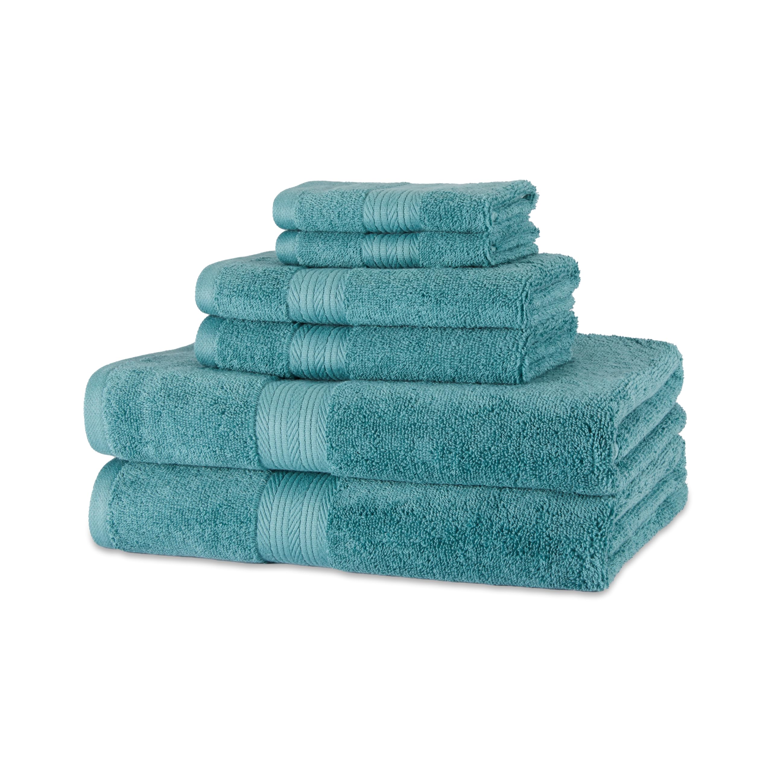 Amazon Basics Fade-Resistant Soft & Absorbent Towel Set, 6-Piece (Teal)