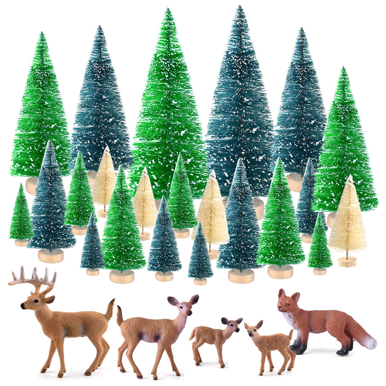 KUUQA Mini Bottle Brush Trees & Woodland Figures