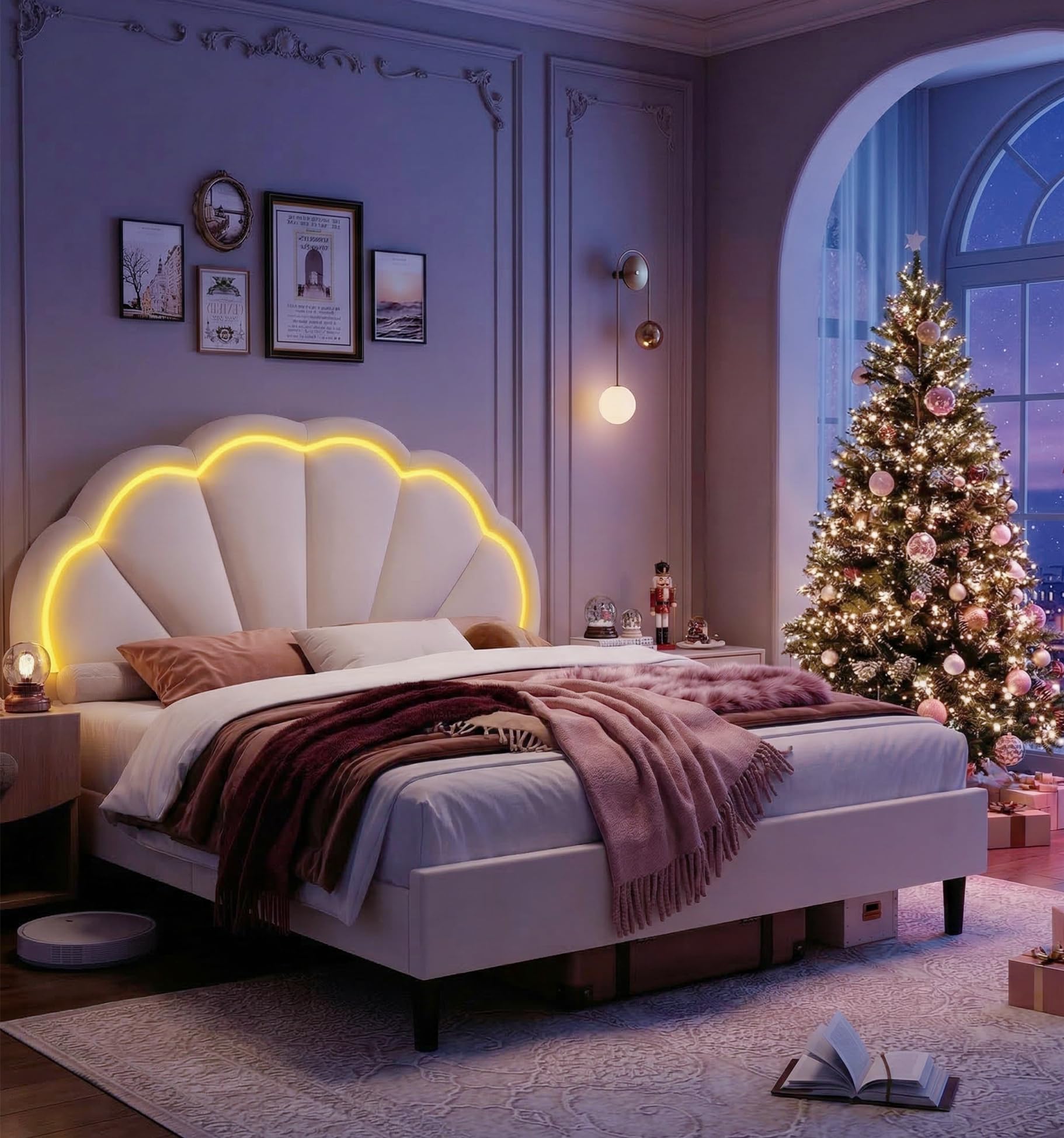 HIFIT Upholstered Smart LED Platform Bed Frame