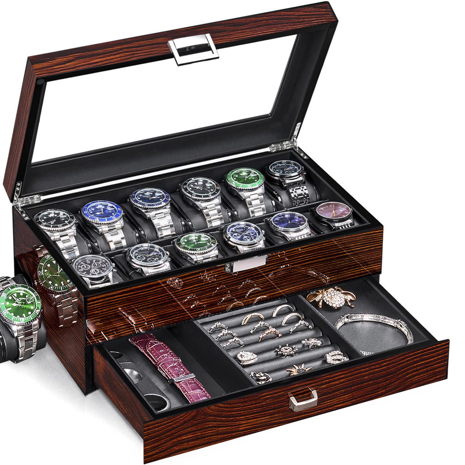 Bewishome 12-Slot Two-Layer Watch Box