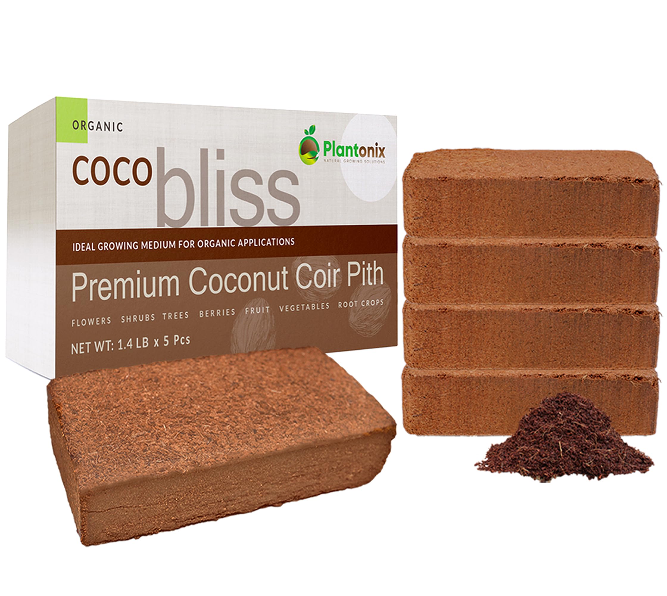 Coco Coir 650gm Bricks (5-Pack) - Organic Coco Coir for Plants & Gardening - OMRI-Listed Cocopeat