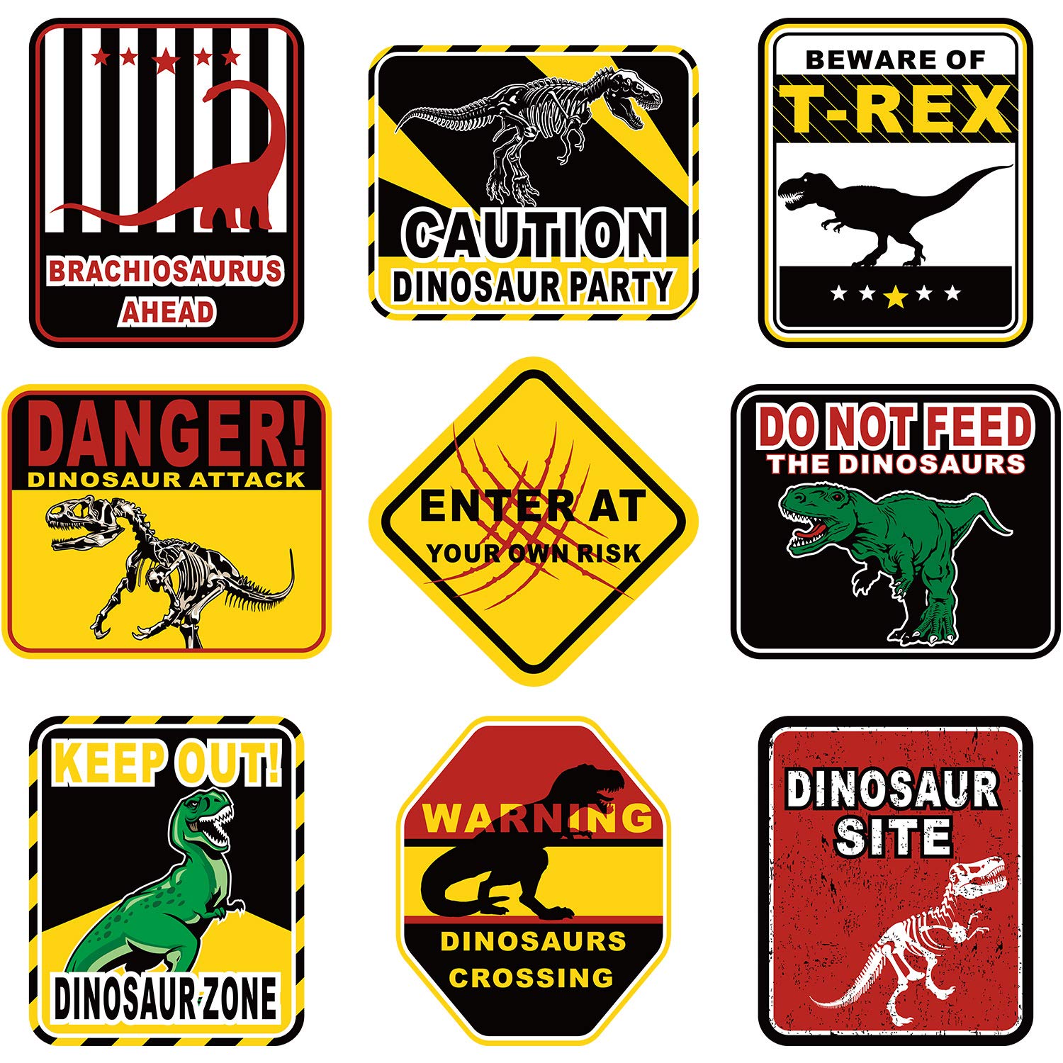 Blulu Dinosaur Signs — 9-Pack Jurassic Paper Signs with Glue Dots