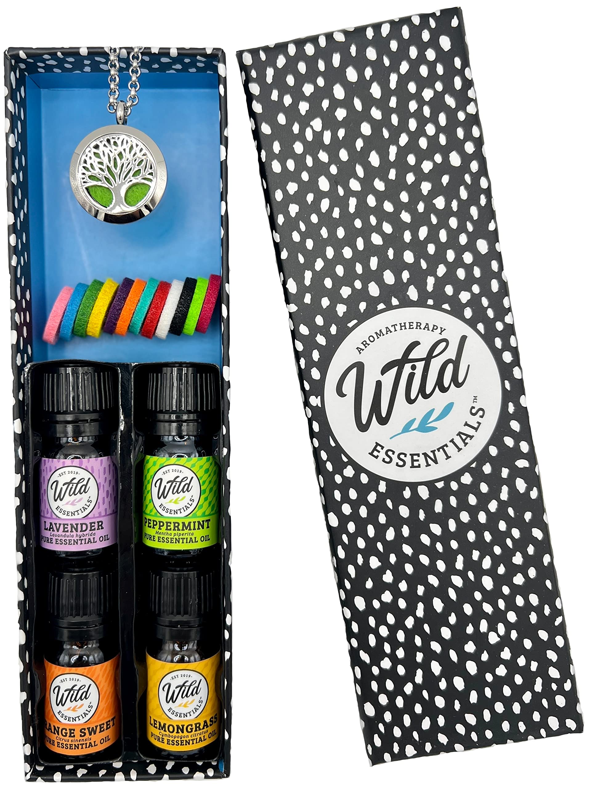 Wild Essentials Tree of Life Necklace Diffuser Kit — Oils and Refill Pads Included