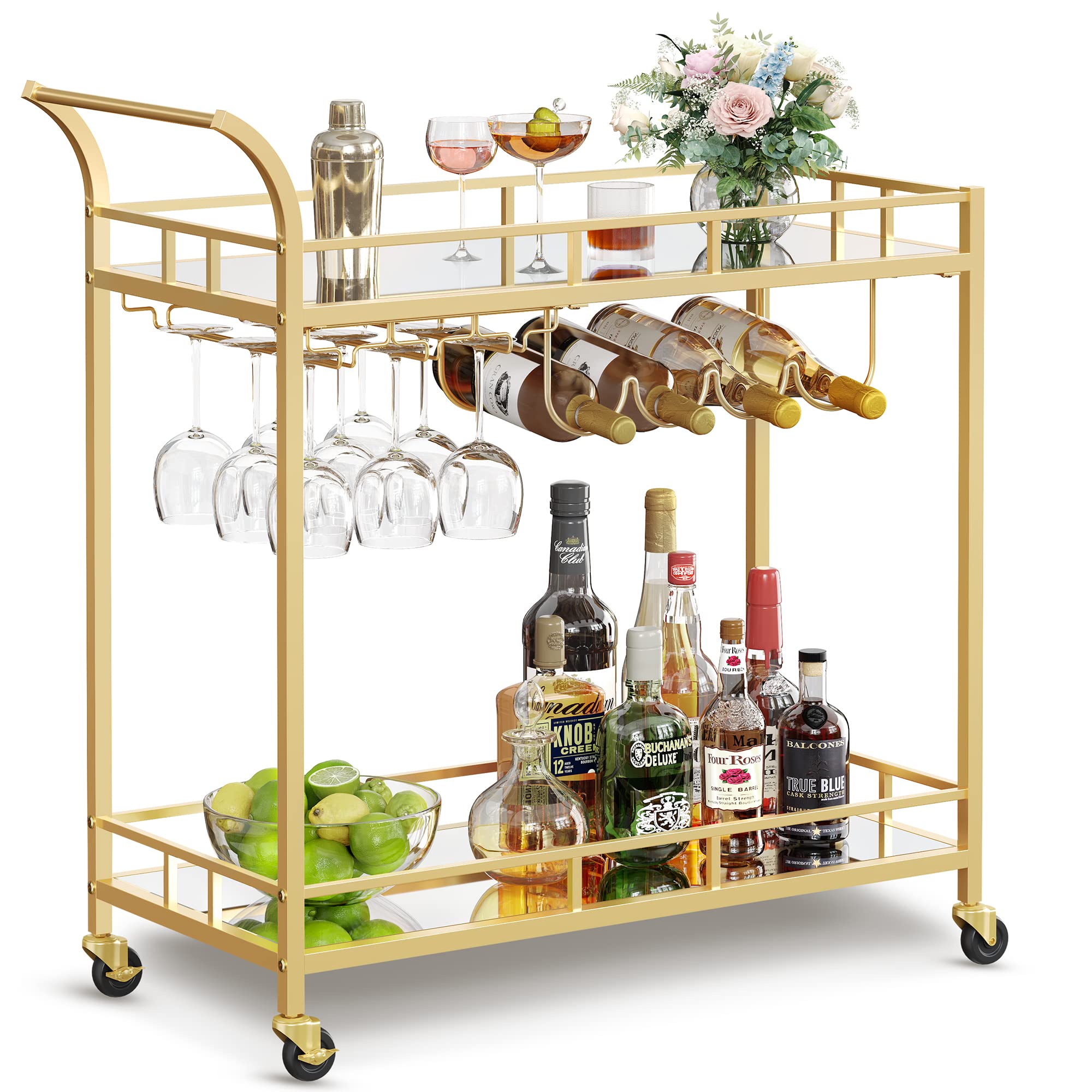 VASAGLE Gold Mirrored 2-Tier Bar Cart