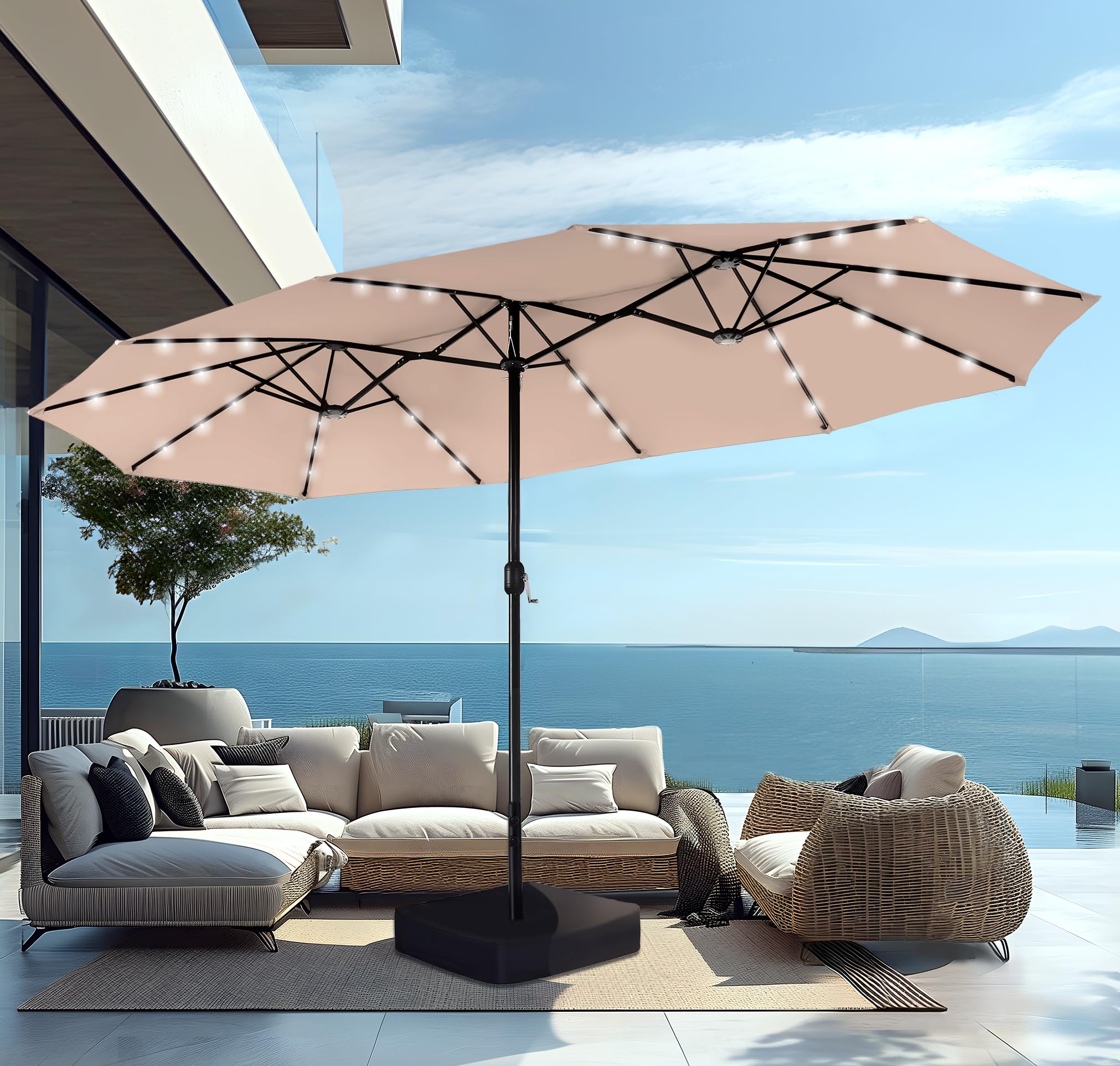 PHI VILLA 15ft Double-Sided Patio Umbrella