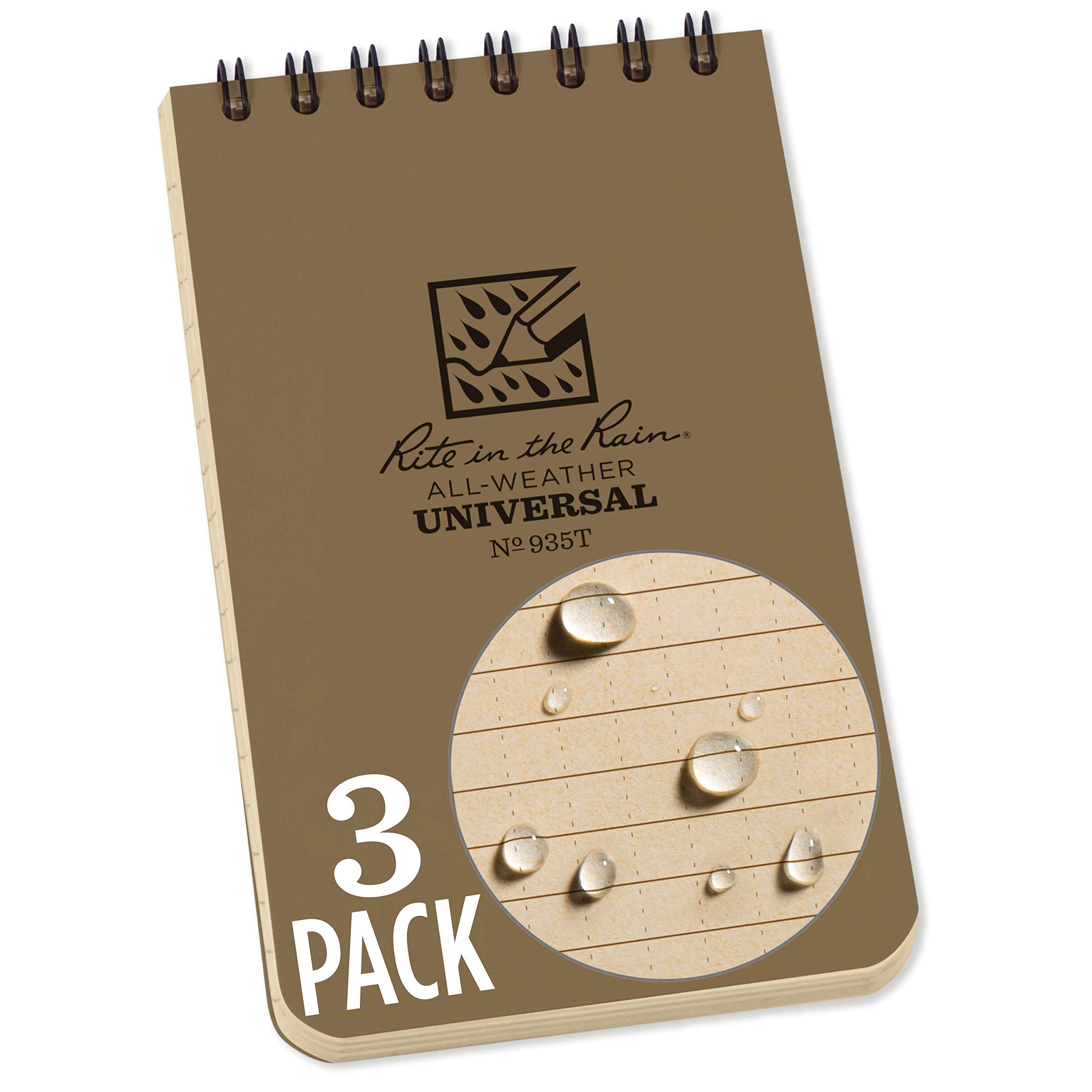 Rite in the Rain Weatherproof Top Spiral Notebooks (3 x 5, Tan, 3-Pack)