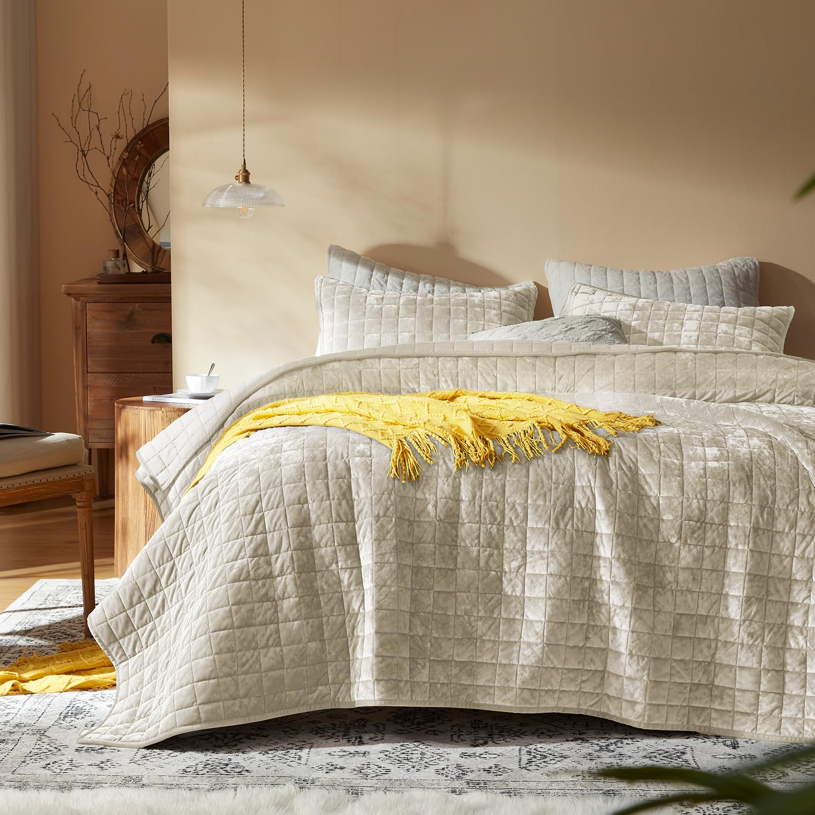 LEAONME Velvet Quilted Comforter Set