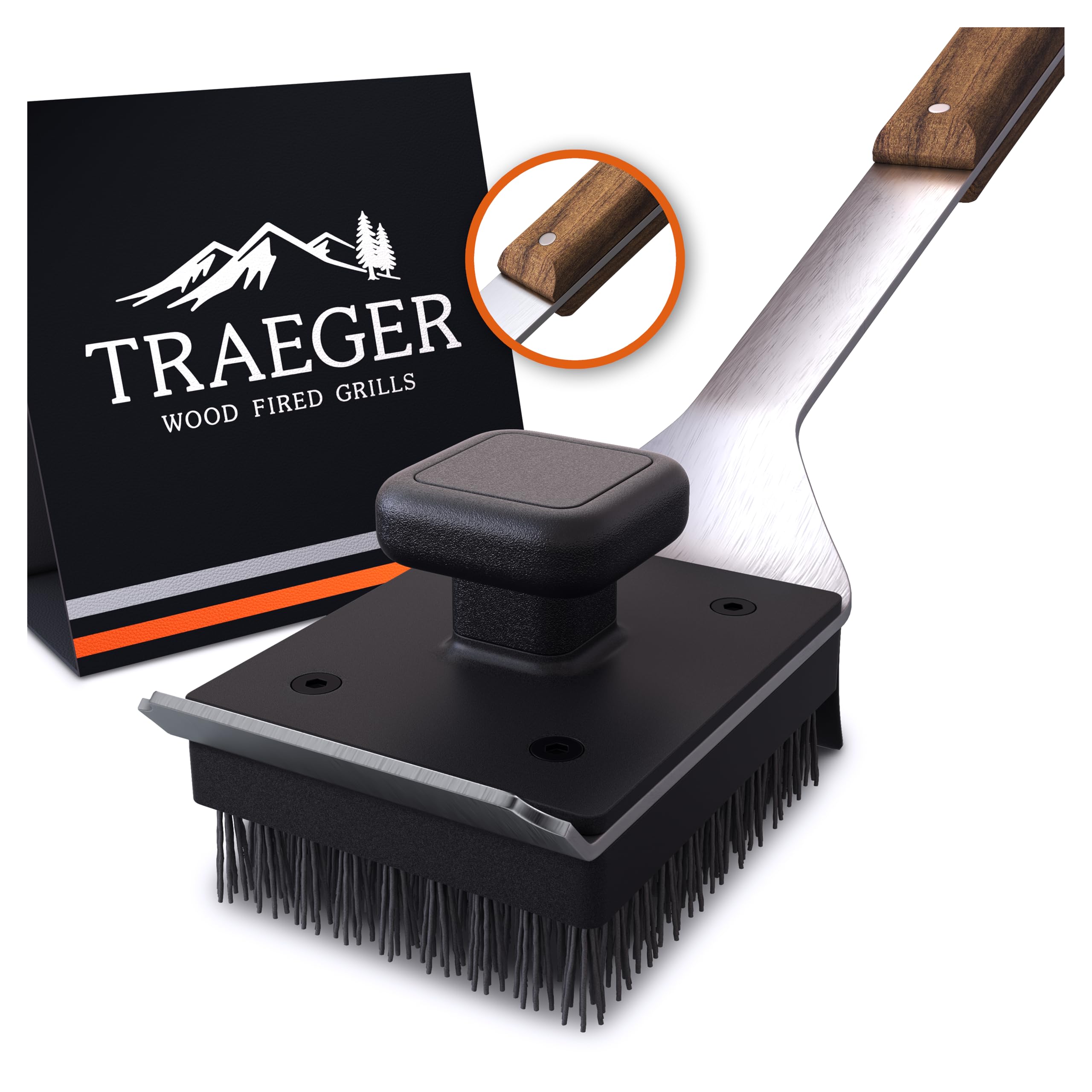Traeger BAC537 BBQ Cleaning Brush – Nylon Bristles with Teak Handle