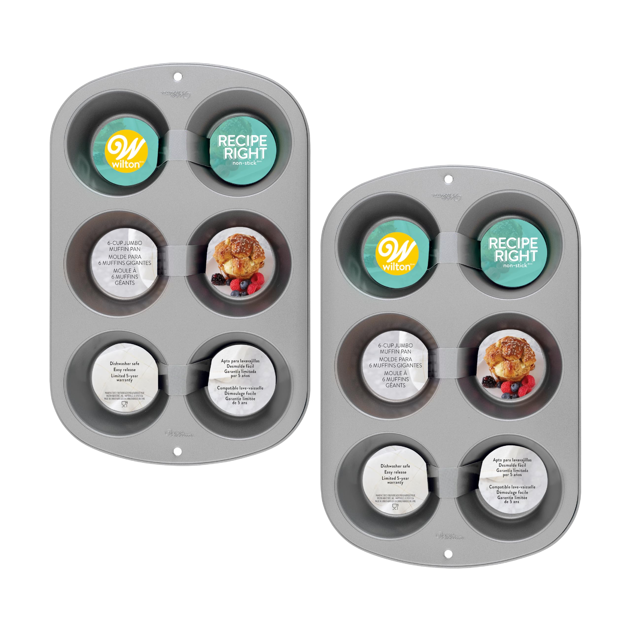 Wilton Recipe Right Non-Stick 6 Cup Jumbo Muffin Pan, 2 count (Pack of 1)