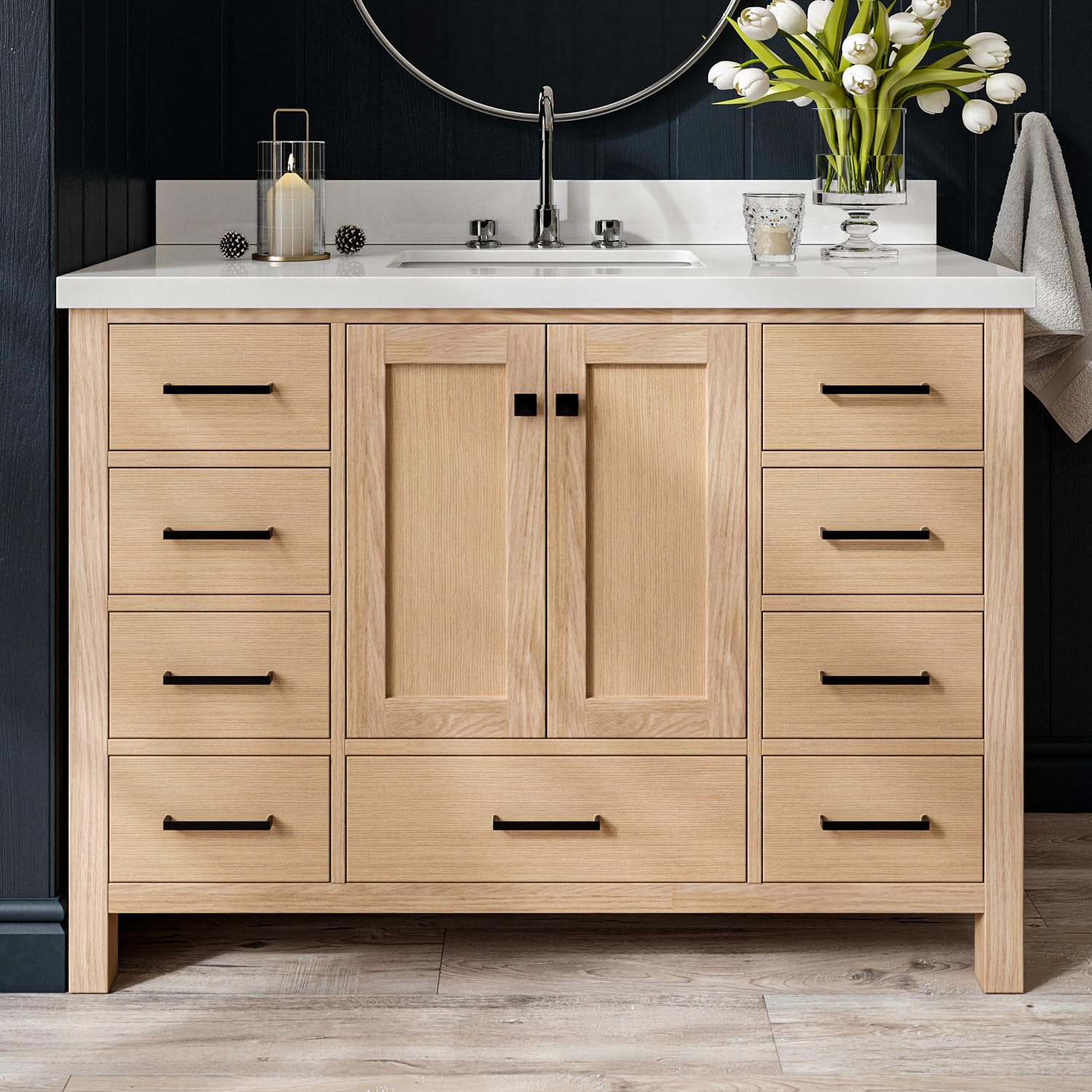 ARIEL Cambridge 48" White Oak Vanity with Quartz Top