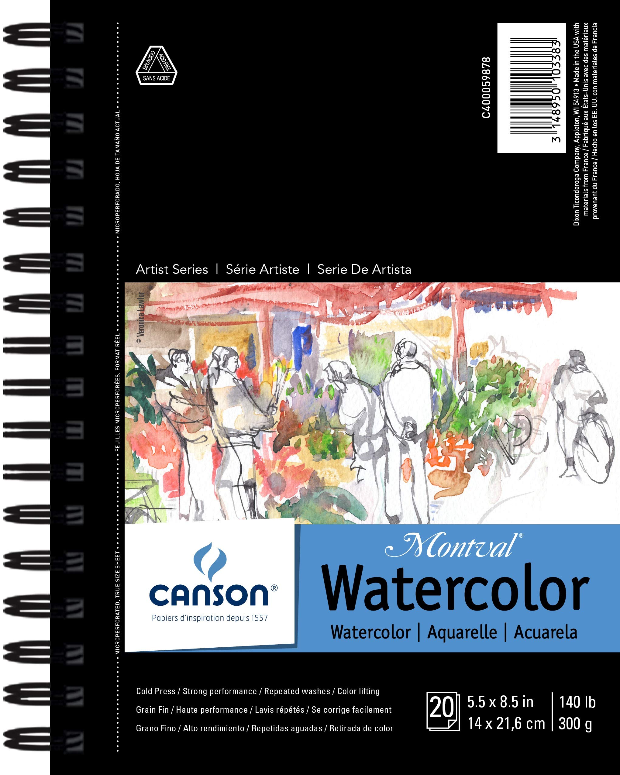 Canson Artist Series Watercolor Paper, Wirebound Pad, 5.5x8.5 inches, 20 Sheets (140lb/300g) - Artist Paper for Adults and Students - Watercolors, Mixed Media, Markers and Art Journaling 1 Pack 5.5" x 8.5" Side Wire Art Media Paper