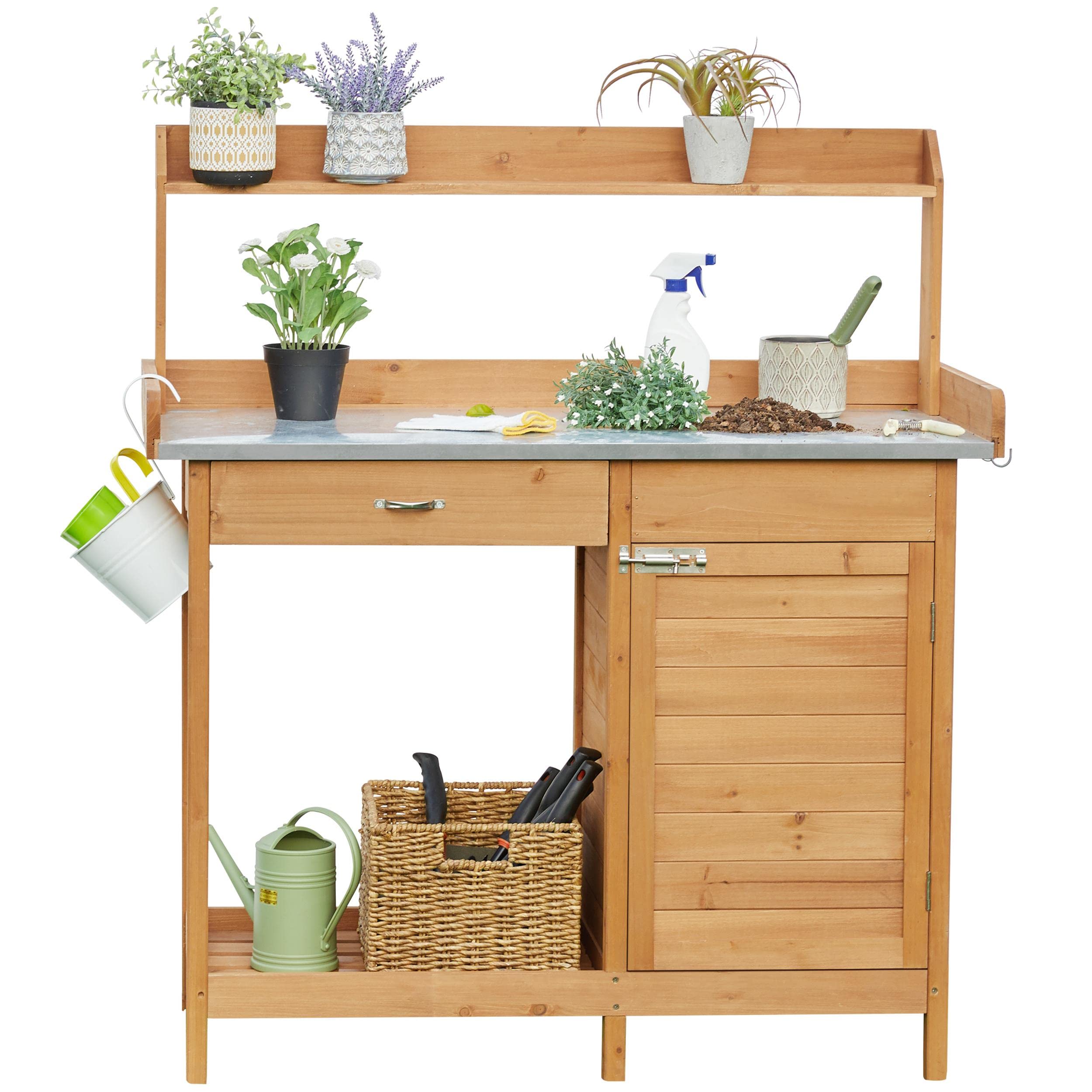 Yaheetech Fir Wood Potting Bench with Metal Top