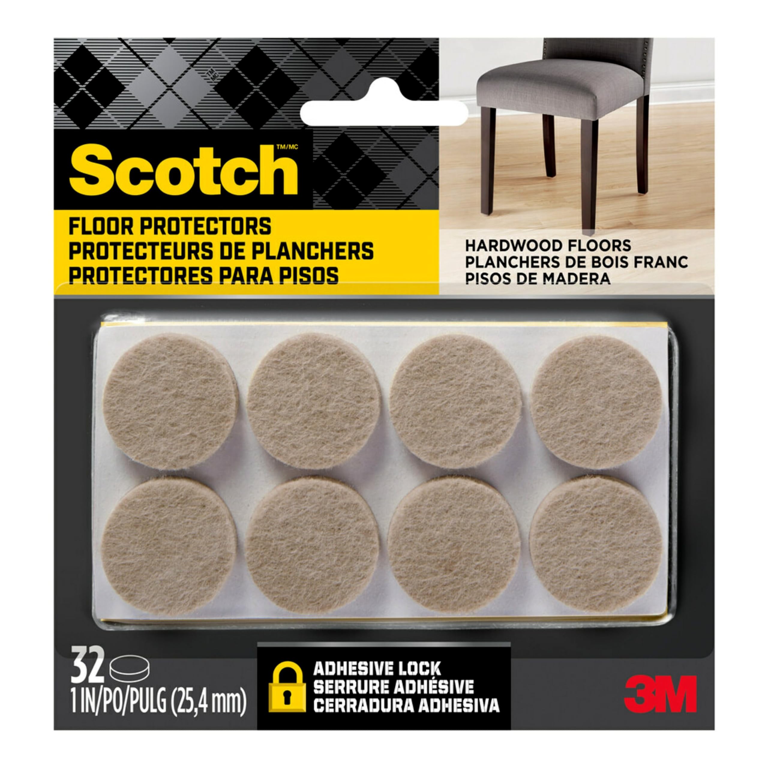 Scotch Felt Pads 1" Round (32‑Pack)