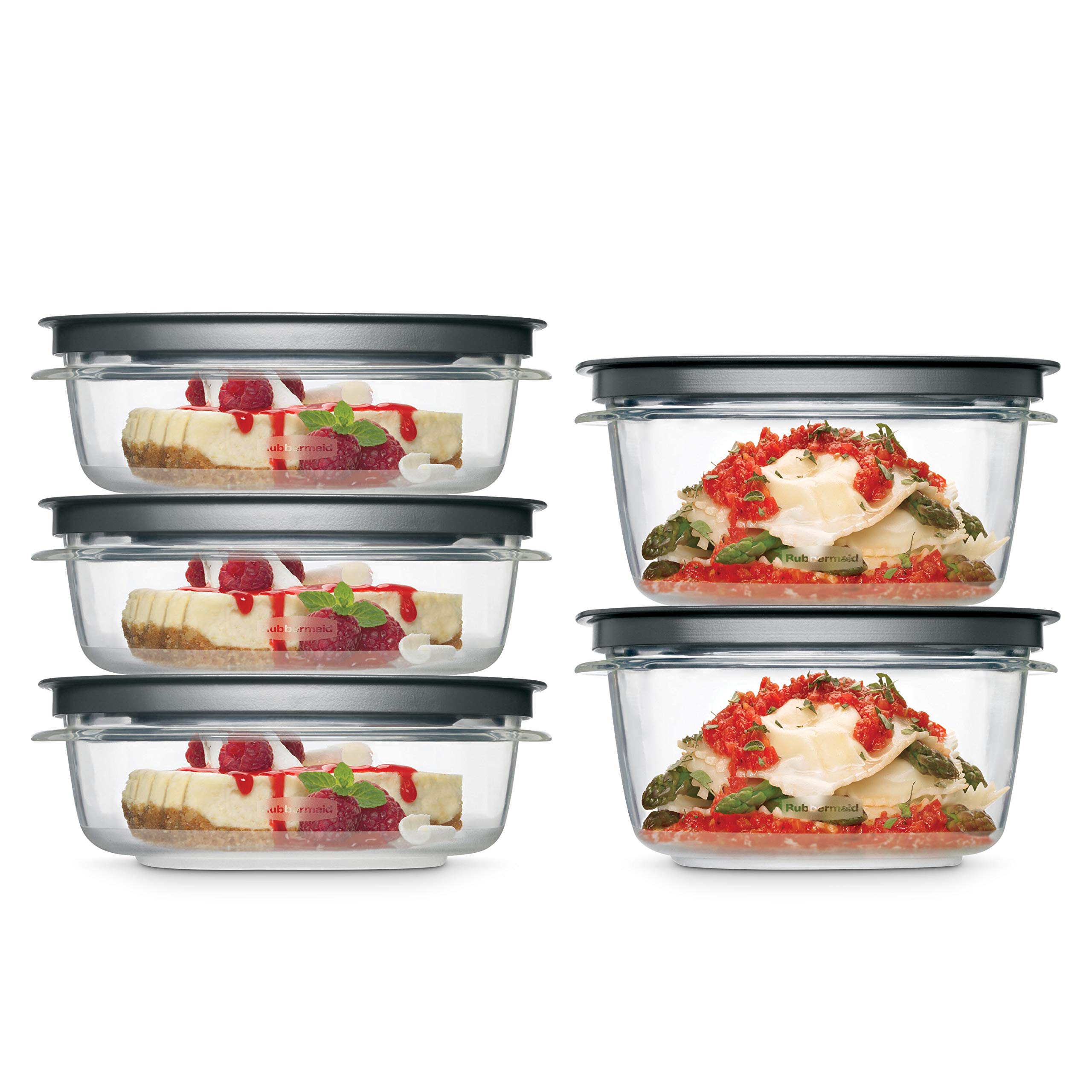 Rubbermaid Premier Food Storage Container, 10 Piece Set, Grey, BPA-Free, Microwave & Dishwasher Safe 10-Piece