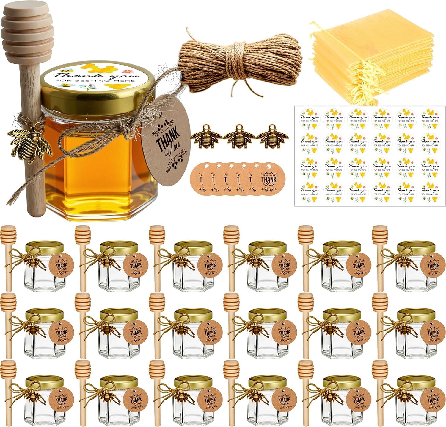 Adabocute Hexagon Mini Honey Jars — 20-Pack