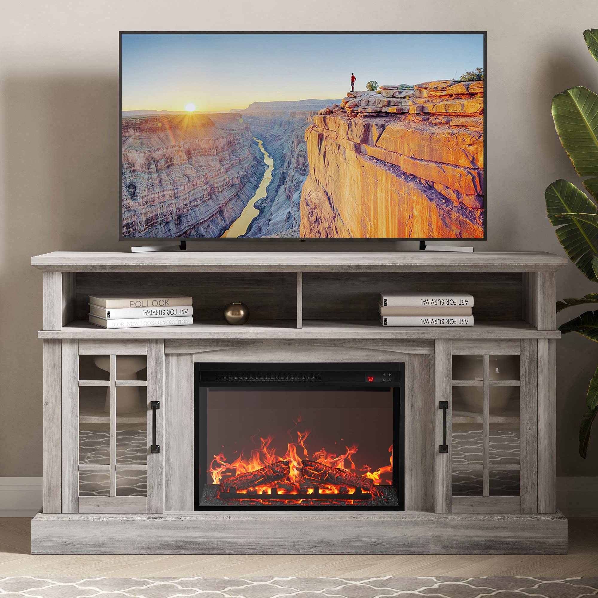 BELLEZE 58" TV Stand with Electric Fireplace