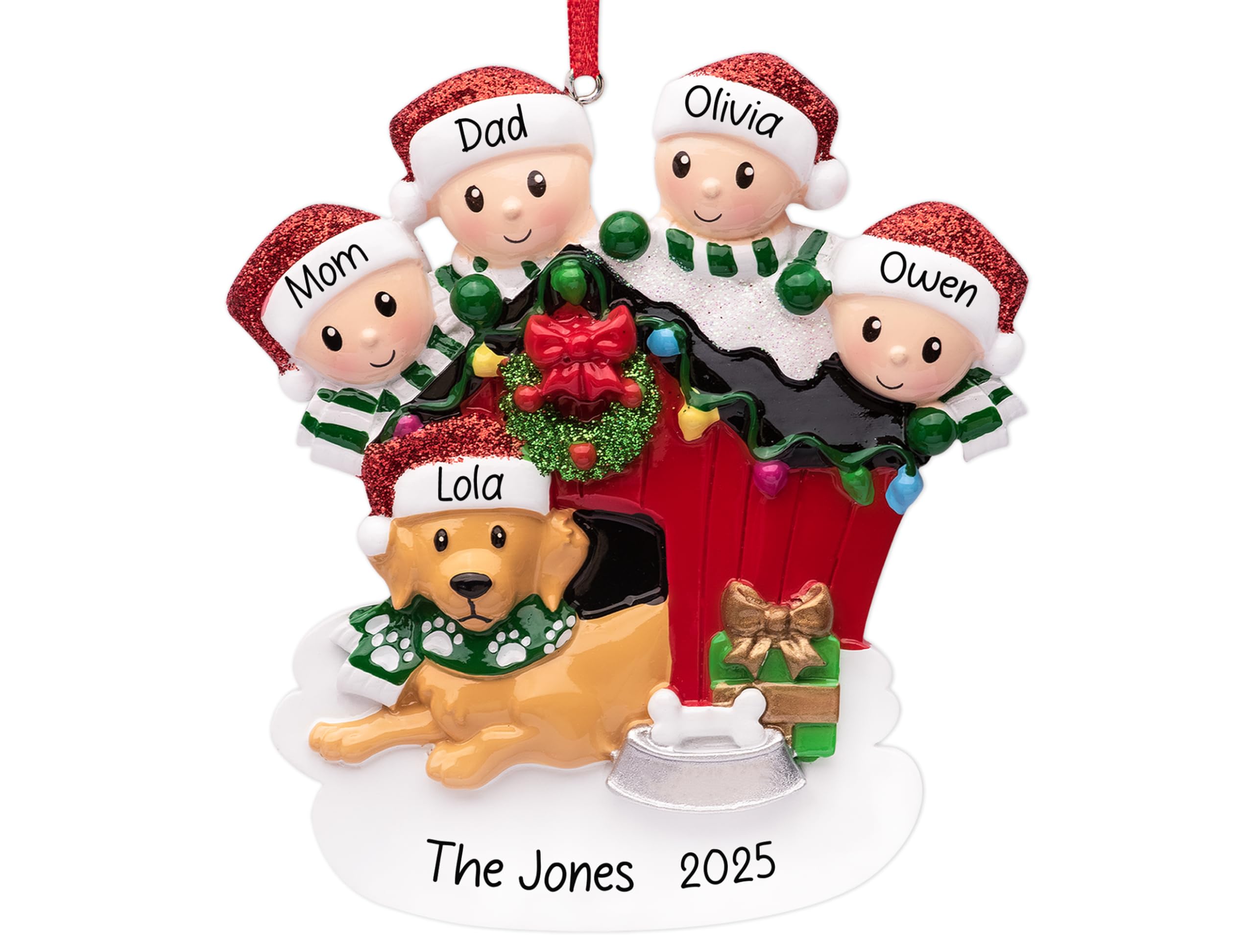 Personalized Family of 4 with Dog Christmas Ornament — Custom Resin Keepsake