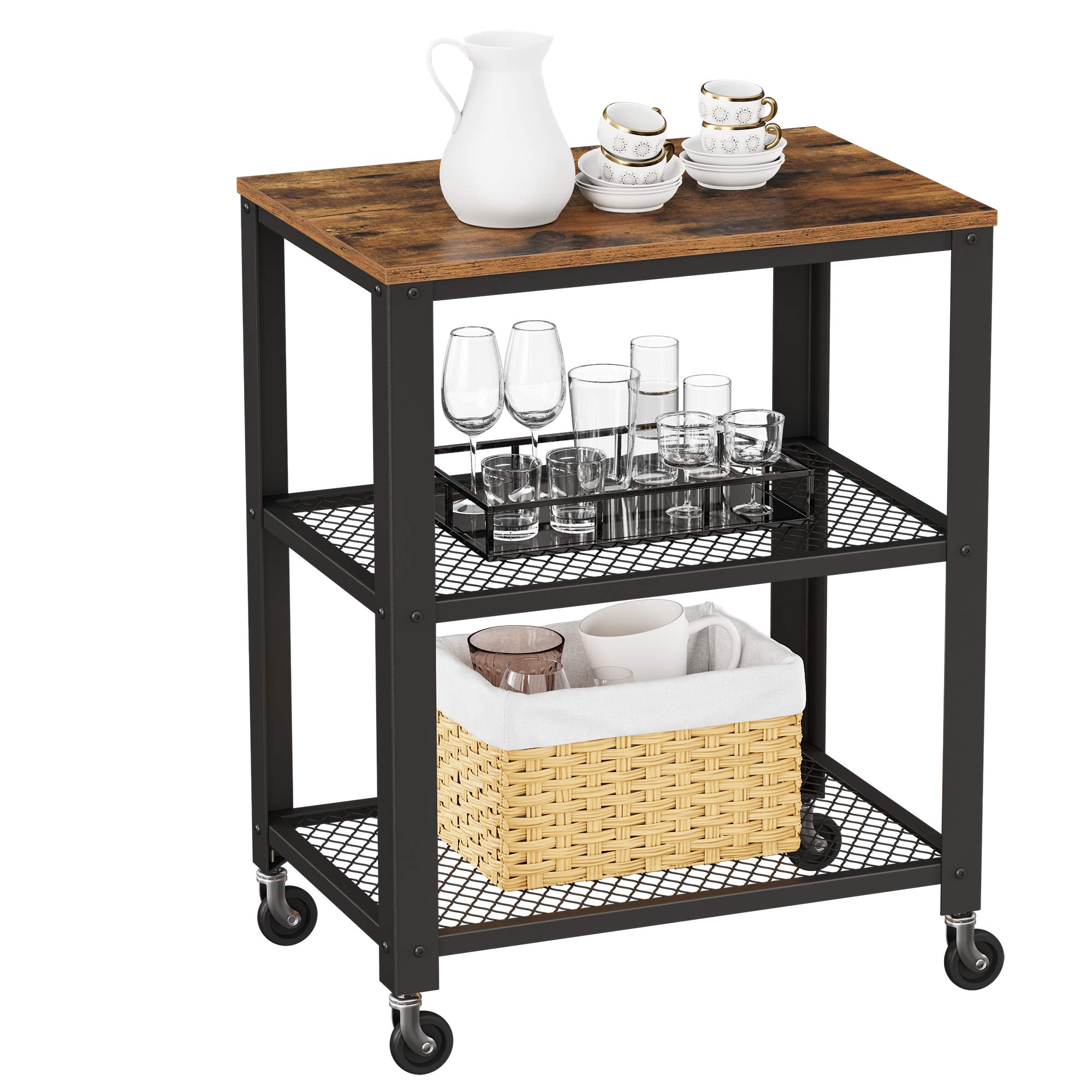 VASAGLE BRYCE Serving Cart, 3-Tier Kitchen Utility Cart on Wheels