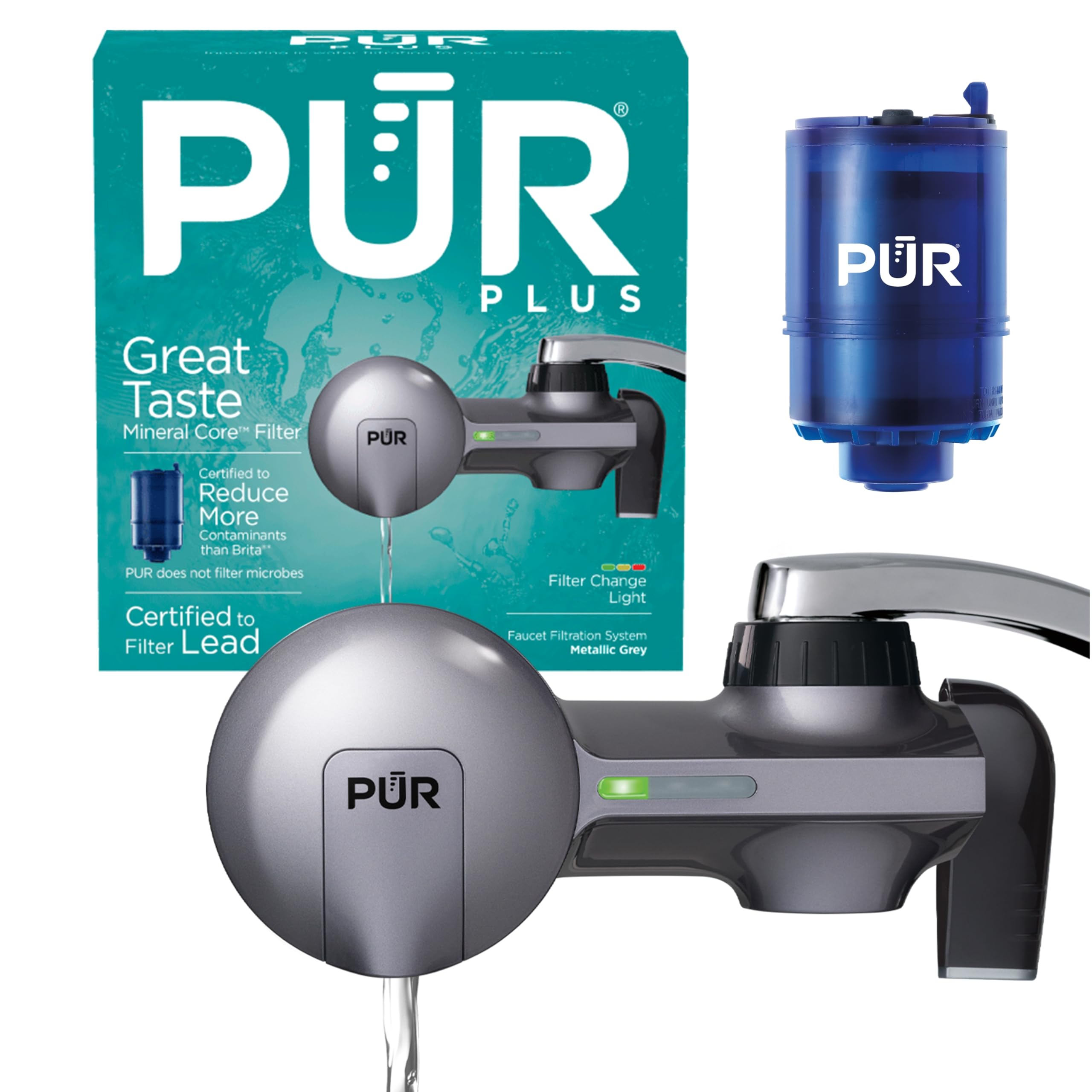 PUR Plus Horizontal Faucet Mount Filtration System (Metallic Grey)