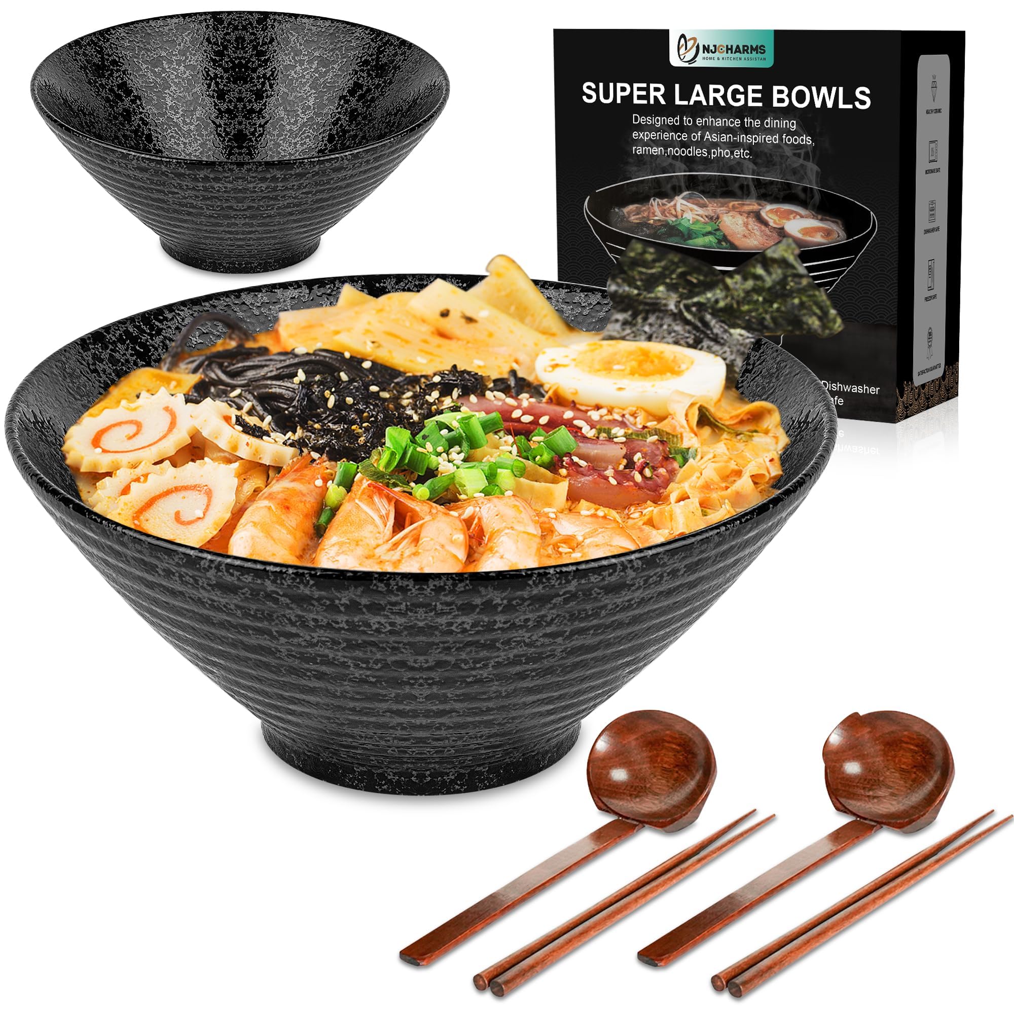 NJCHARMS Ceramic 60 oz Ramen Bowls (Set of 2)
