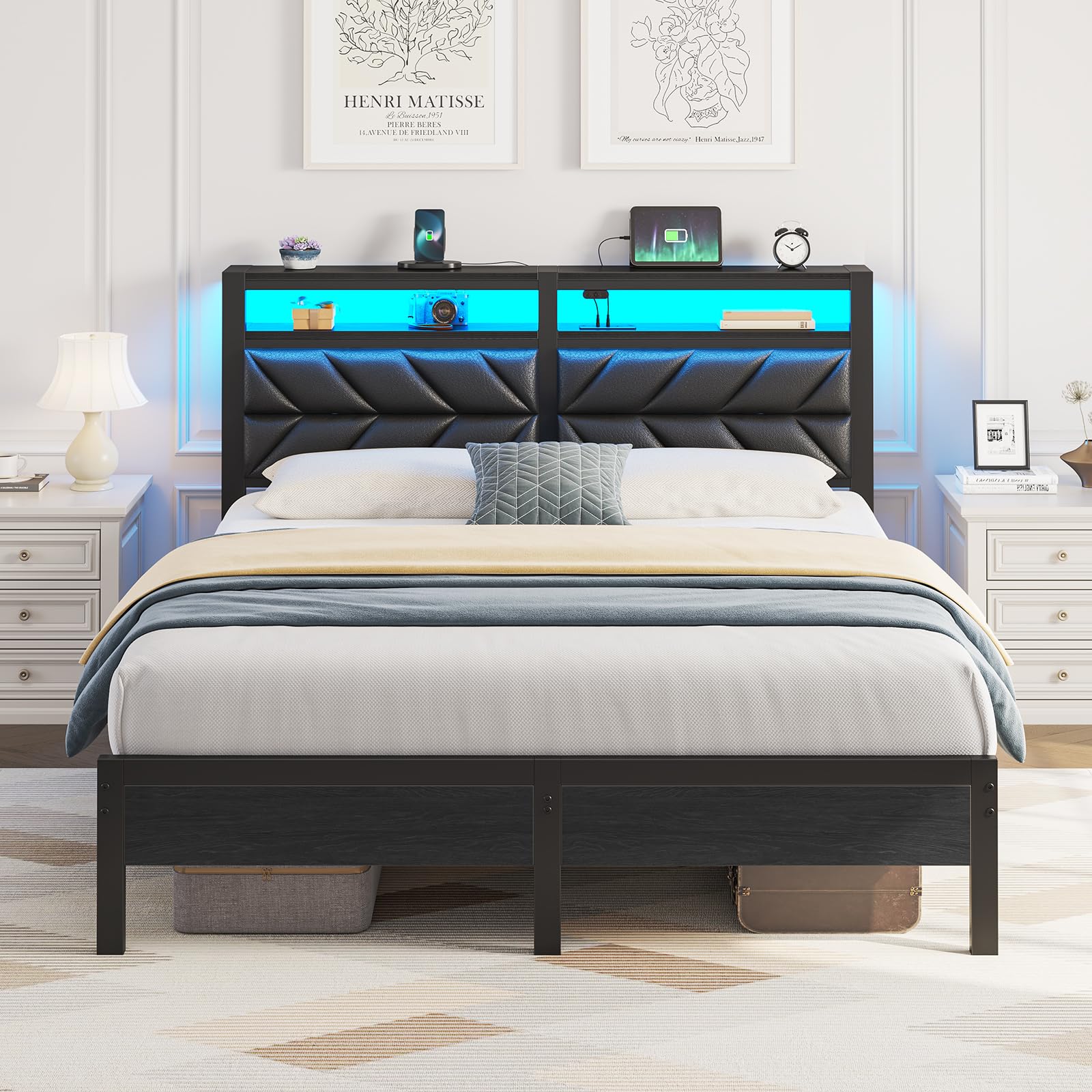 Seventable Upholstered Bed Frame with Headboard