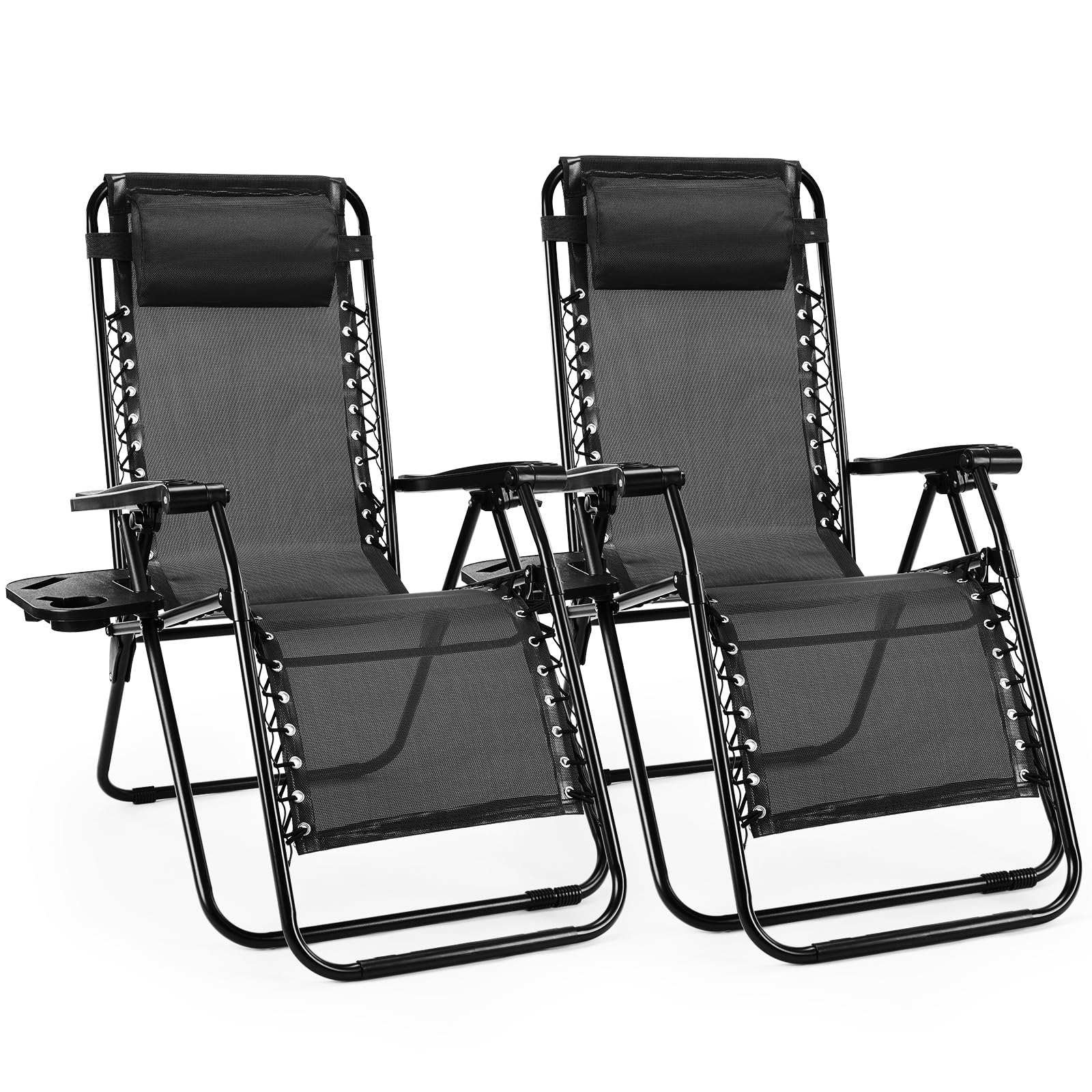 Sweetcrispy Zero Gravity Chairs (Set of 2) — Portable Recliners with Trays and Pillows
